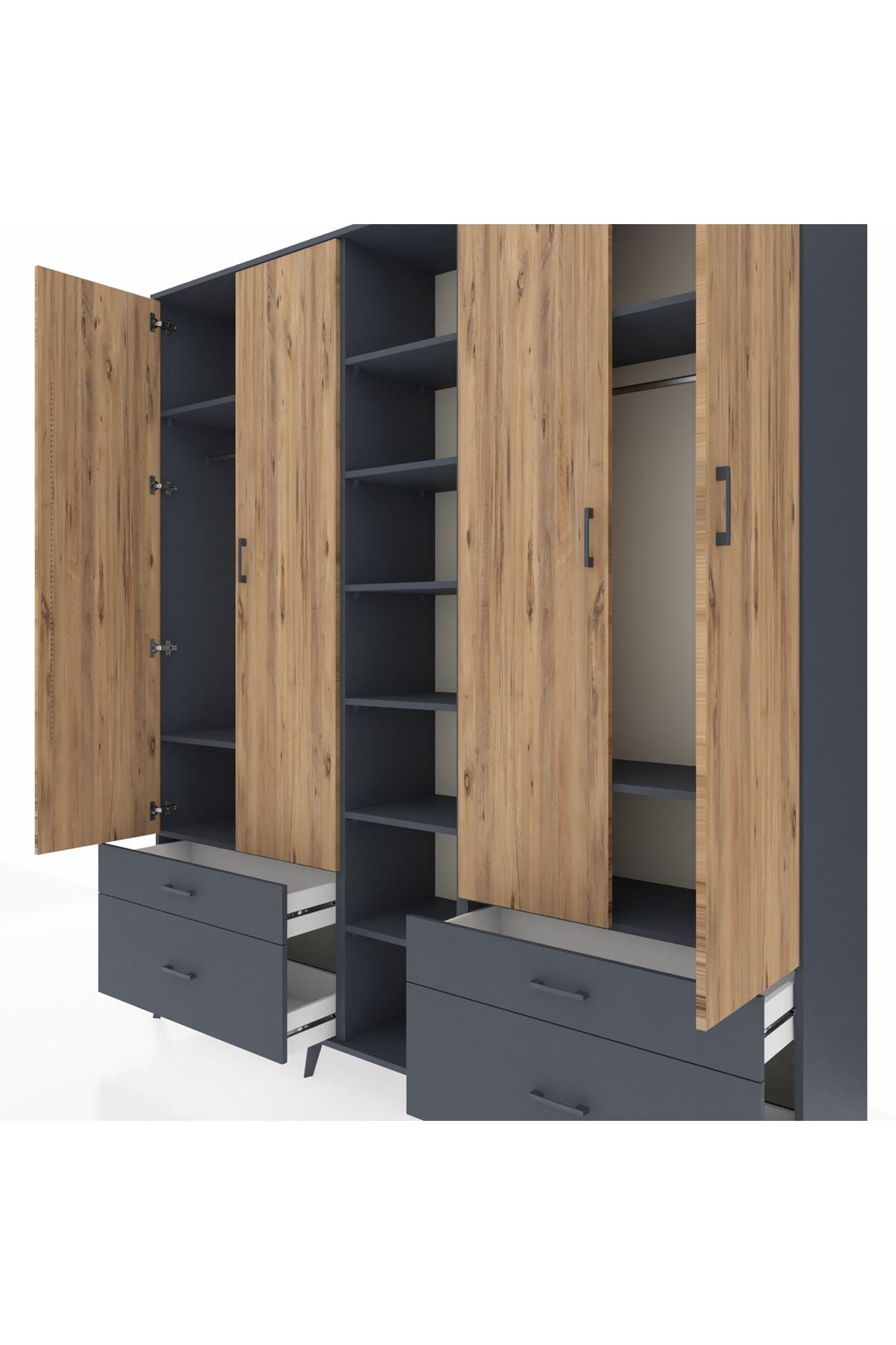 Hyperion Dolap 12 Raflı 4 Çekmeceli 2 Askılı 220x44x243 - S553M001V11B