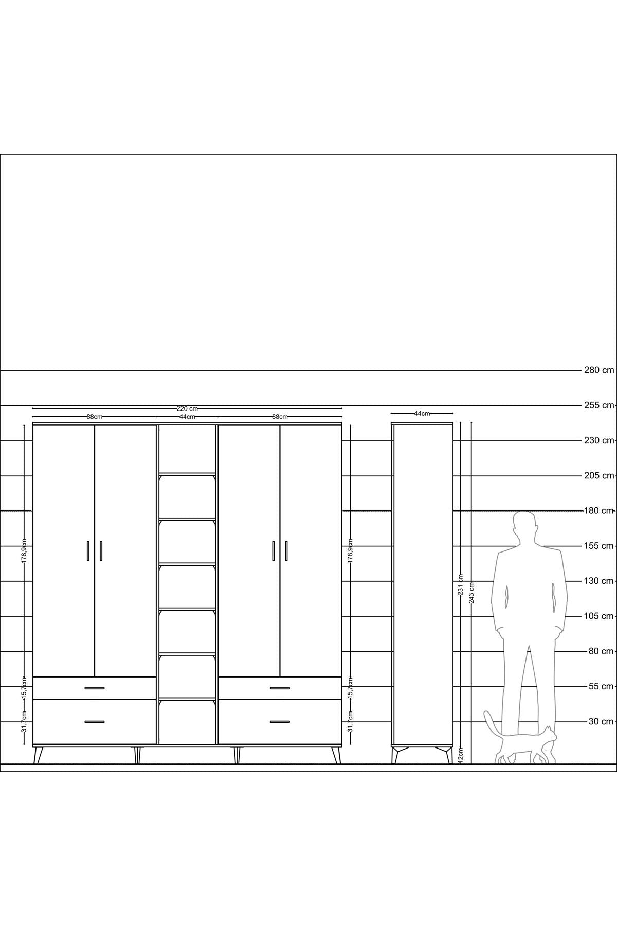 Hyperion Dolap 12 Raflı 4 Çekmeceli 2 Askılı 220x44x243 - S553M001V10B