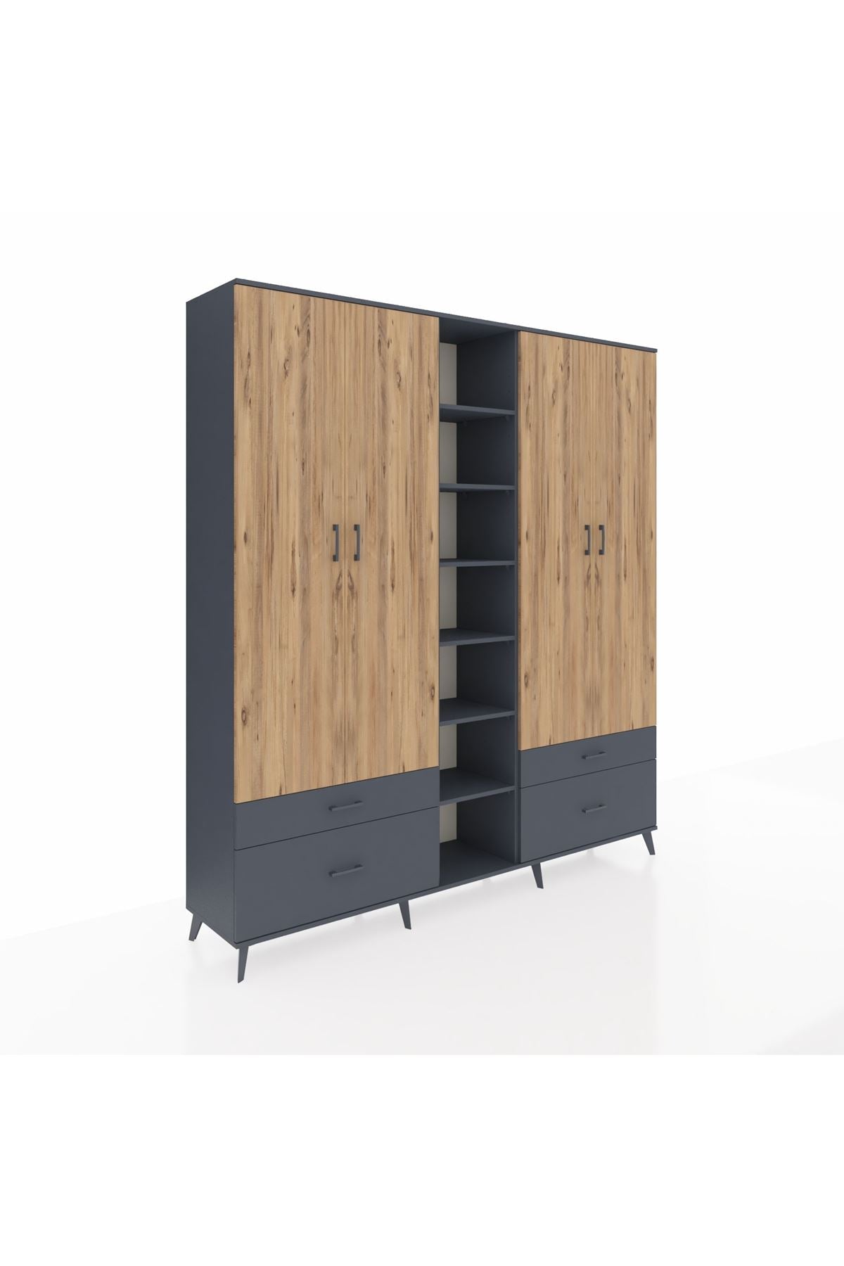 Hyperion Dolap 12 Raflı 4 Çekmeceli 2 Askılı 220x44x243 - S553M001V11B