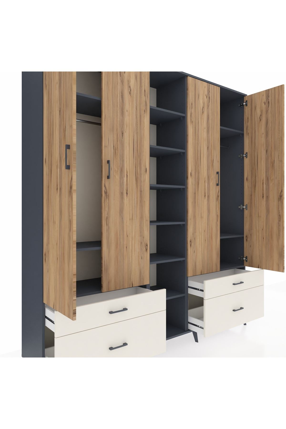 Hyperion Dolap 12 Raflı 4 Çekmeceli 2 Askılı 220x44x243 - S553M001V10B