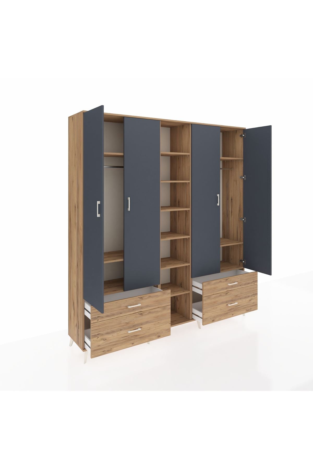 Hyperion Dolap 12 Raflı 4 Çekmeceli 2 Askılı 220x44x243 - S553M001V27B