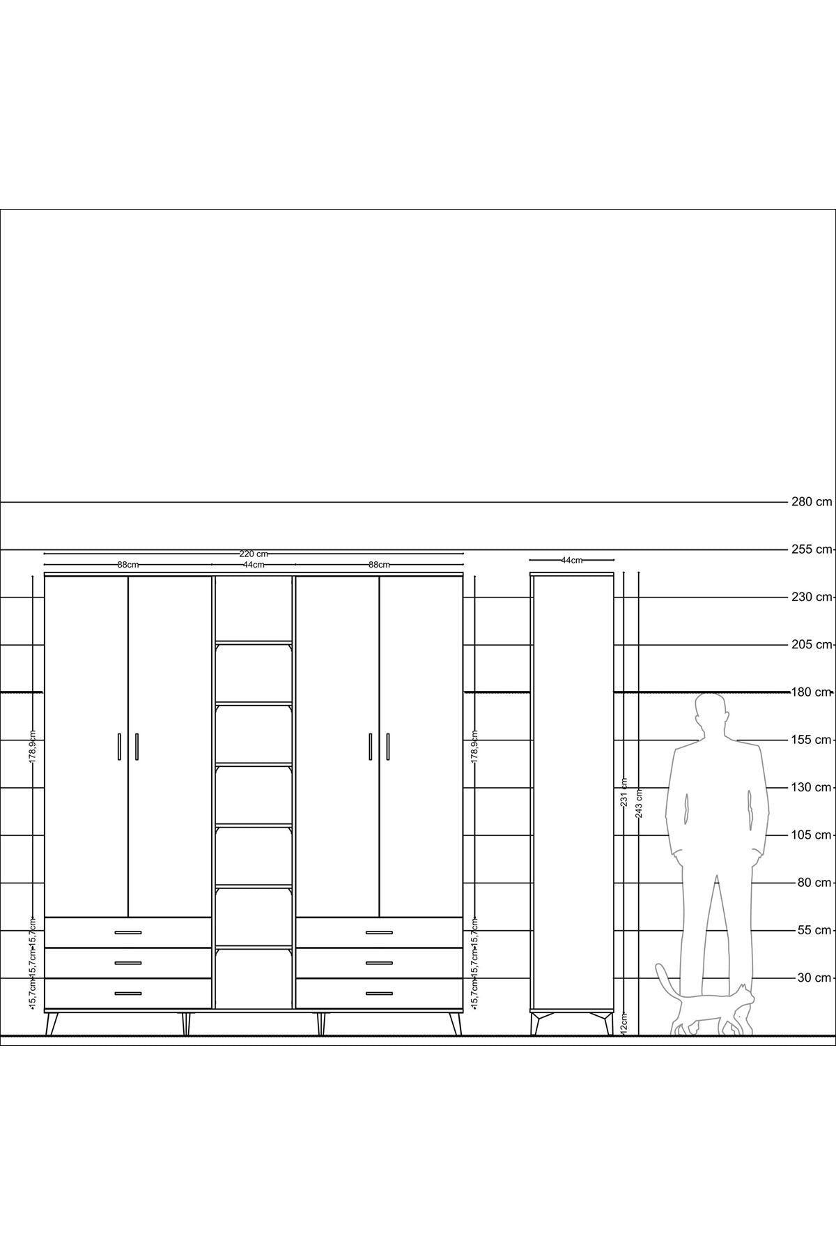 Hyperion Dolap 13 Raflı 6 Çekmeceli 2 Askılı 220x44x243 - S553M002V08B