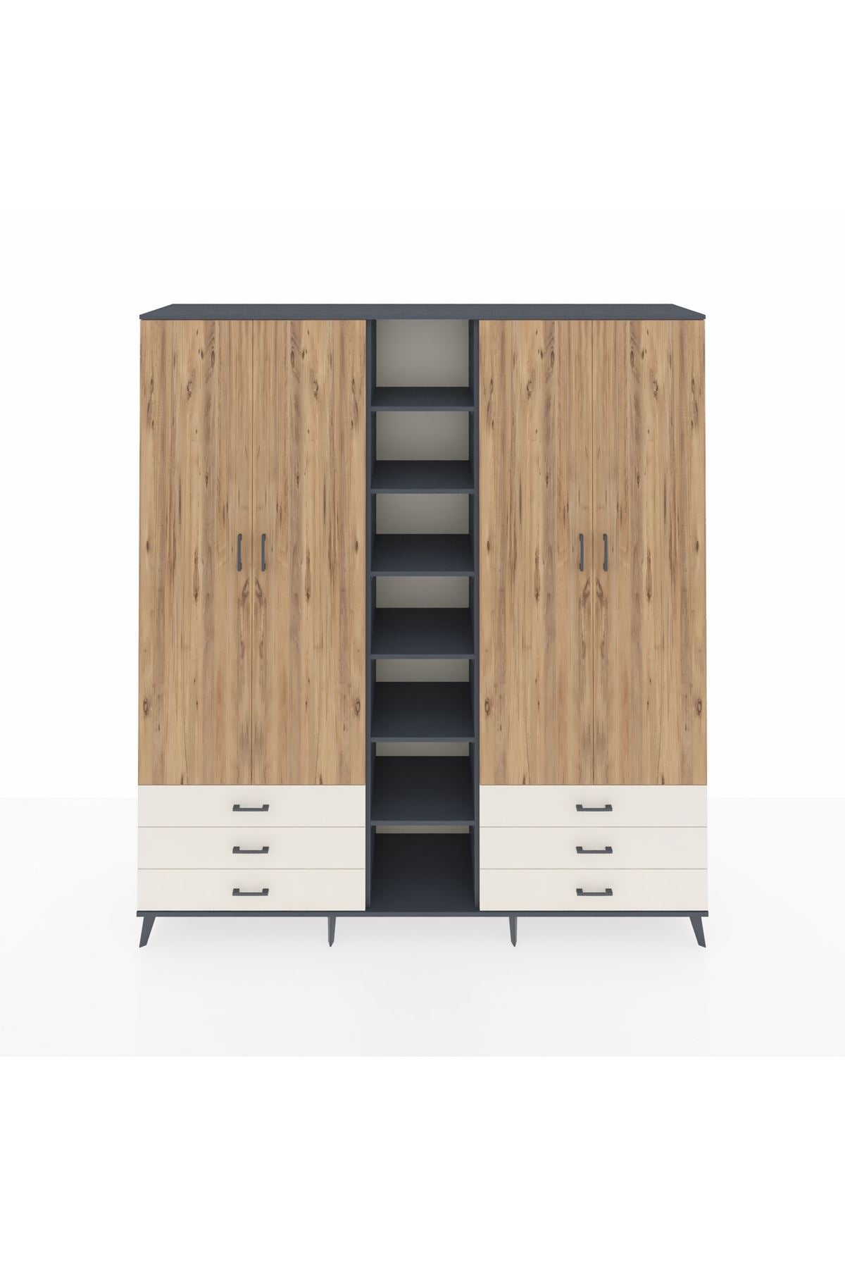 Hyperion Dolap 13 Raflı 6 Çekmeceli 2 Askılı 220x44x243 - S553M002V10B