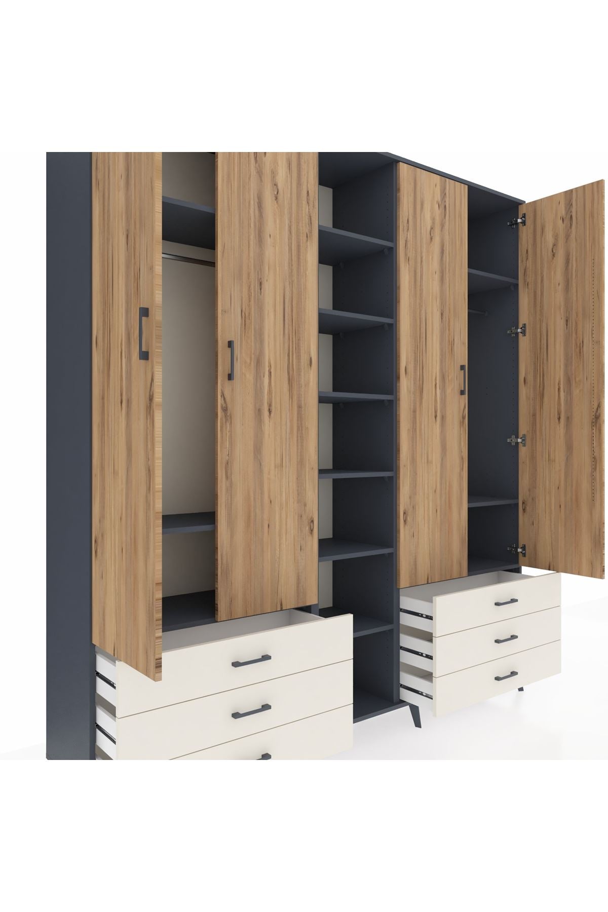 Hyperion Dolap 13 Raflı 6 Çekmeceli 2 Askılı 220x44x243 - S553M002V10B