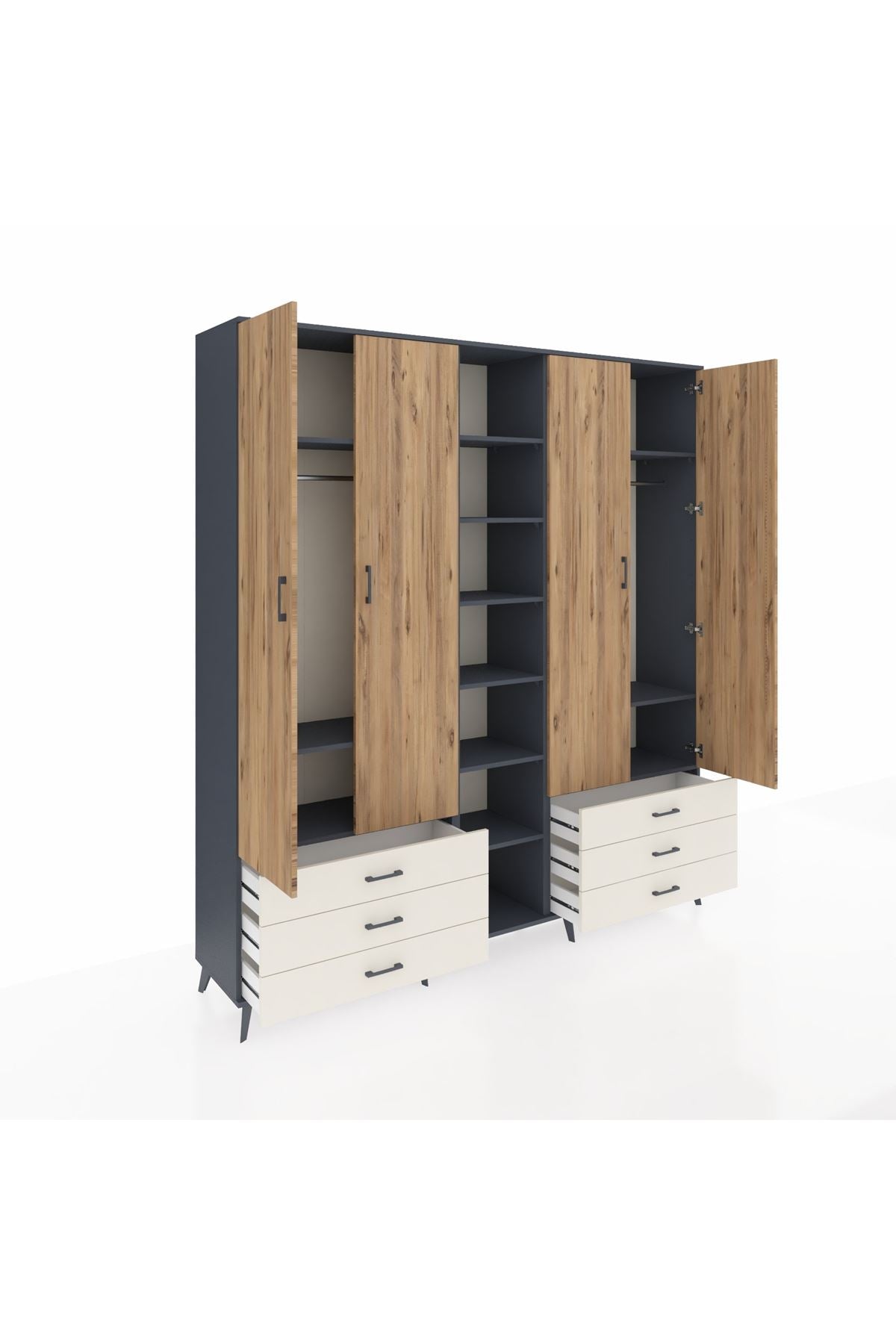 Hyperion Dolap 13 Raflı 6 Çekmeceli 2 Askılı 220x44x243 - S553M002V10B