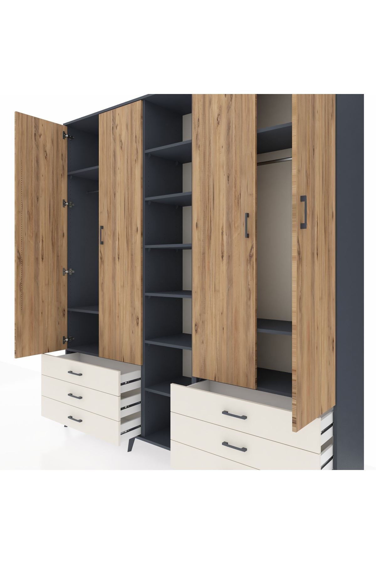 Hyperion Dolap 13 Raflı 6 Çekmeceli 2 Askılı 220x44x243 - S553M002V10B