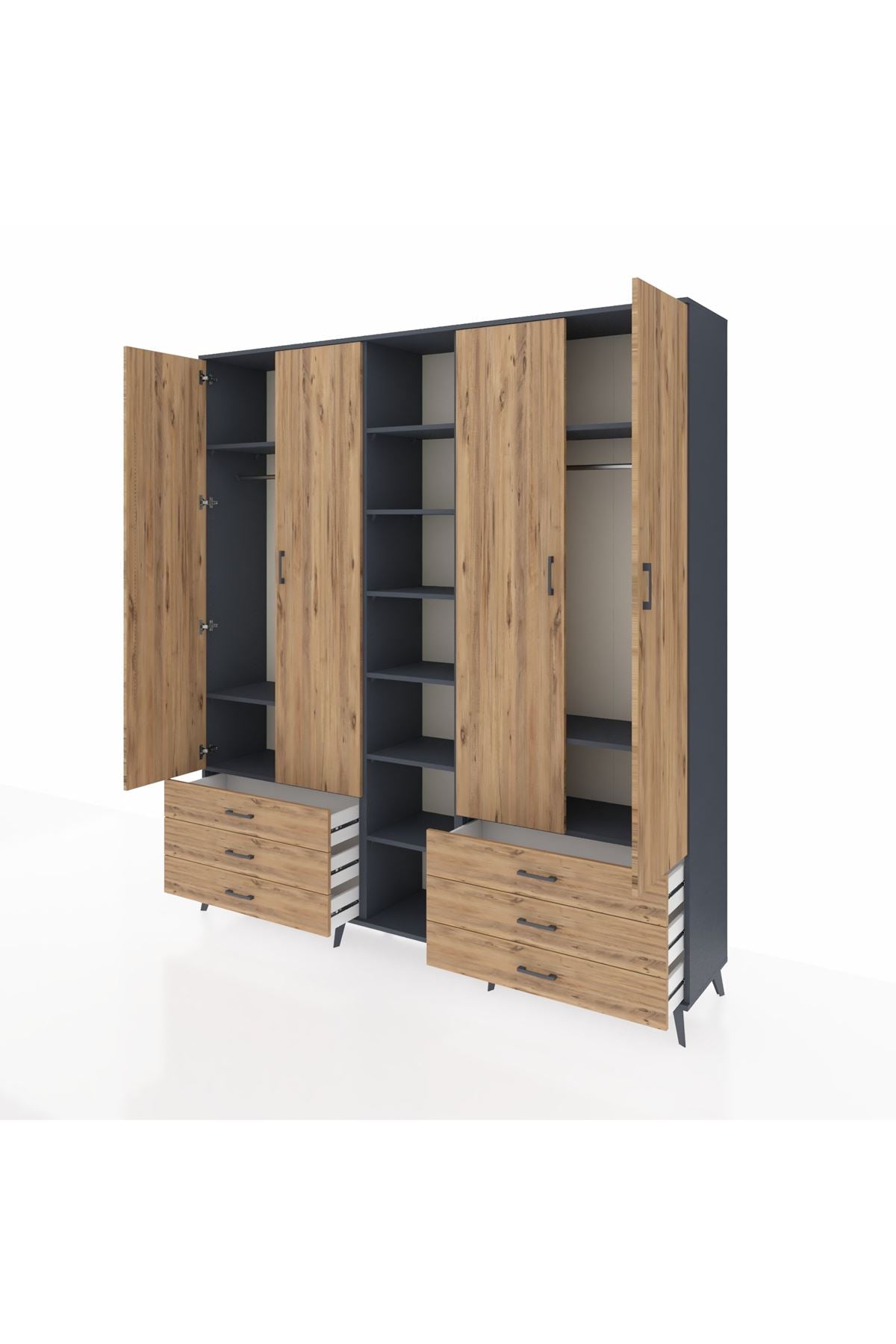 Hyperion Dolap 13 Raflı 6 Çekmeceli 2 Askılı 220x44x243 - S553M002V12B