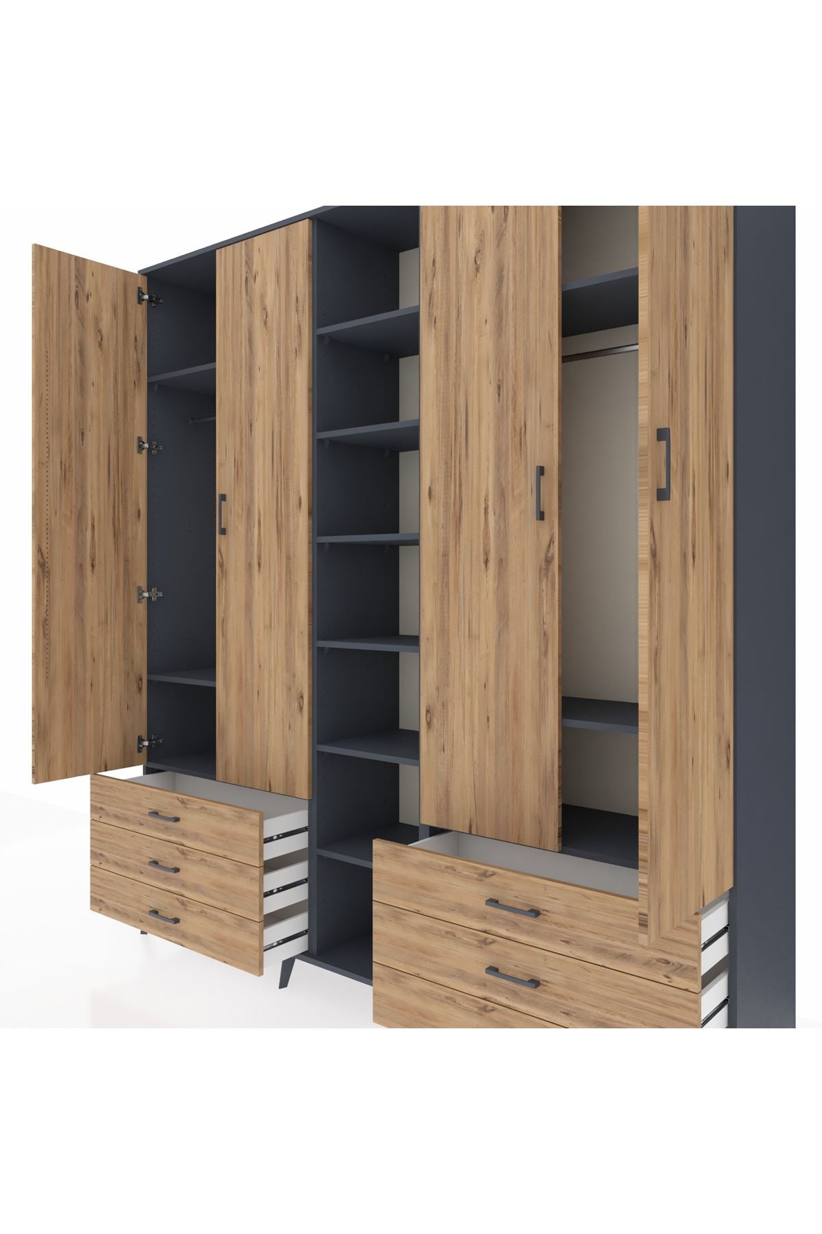 Hyperion Dolap 13 Raflı 6 Çekmeceli 2 Askılı 220x44x243 - S553M002V12B