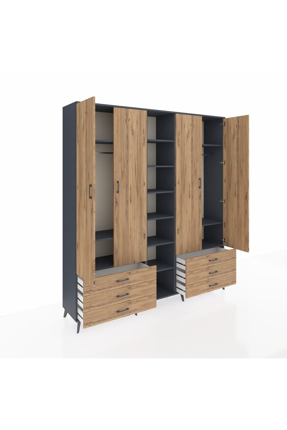 Hyperion Dolap 13 Raflı 6 Çekmeceli 2 Askılı 220x44x243 - S553M002V12B