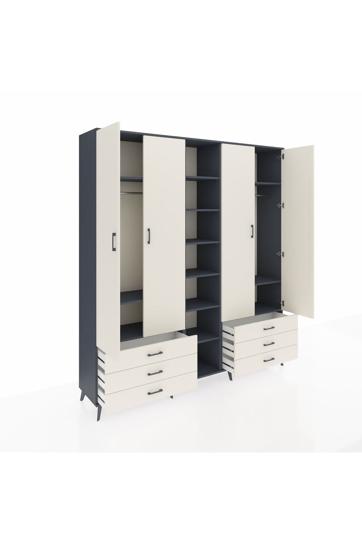 Hyperion Dolap 13 Raflı 6 Çekmeceli 2 Askılı 220x44x243 - S553M002V13B