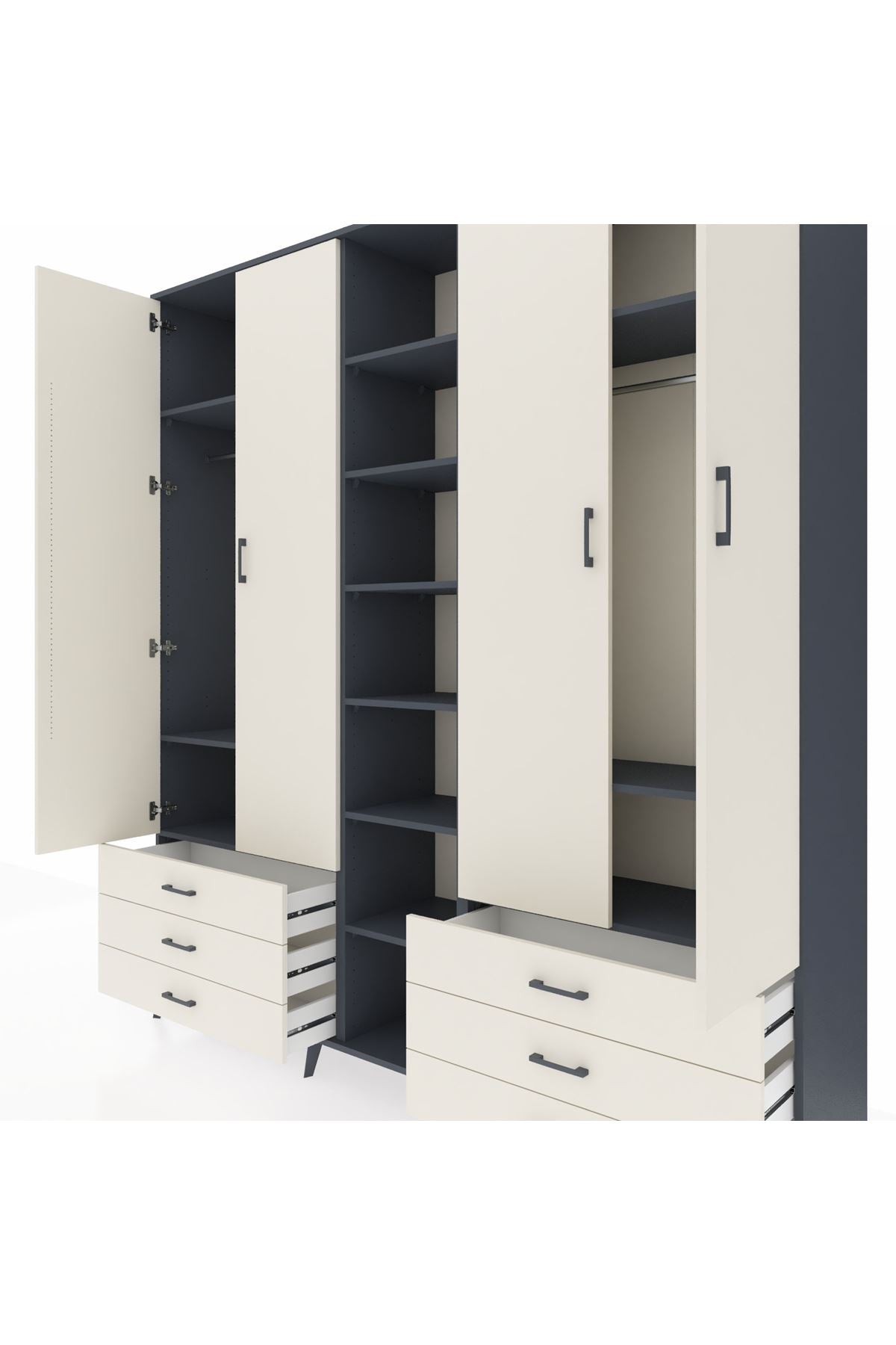 Hyperion Dolap 13 Raflı 6 Çekmeceli 2 Askılı 220x44x243 - S553M002V13B