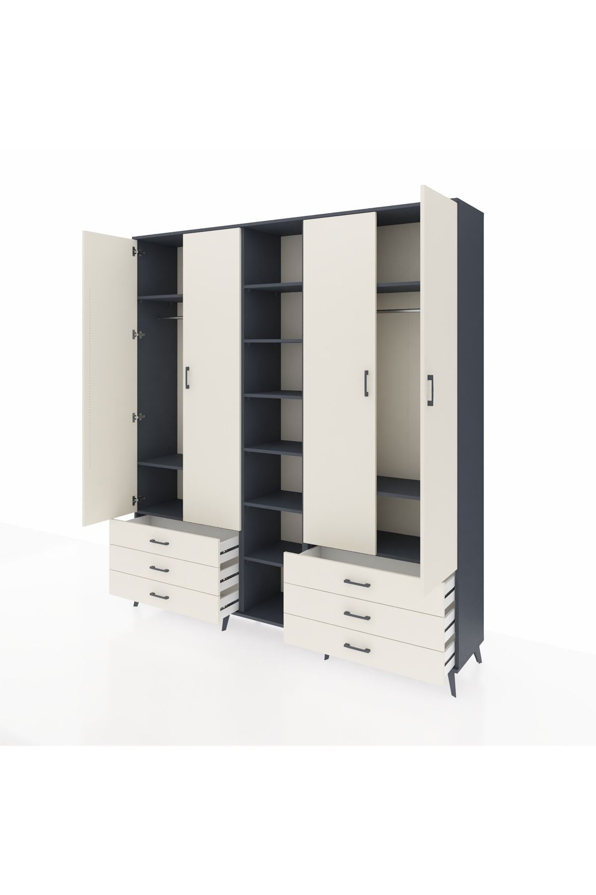 Hyperion Dolap 13 Raflı 6 Çekmeceli 2 Askılı 220x44x243 - S553M002V13B