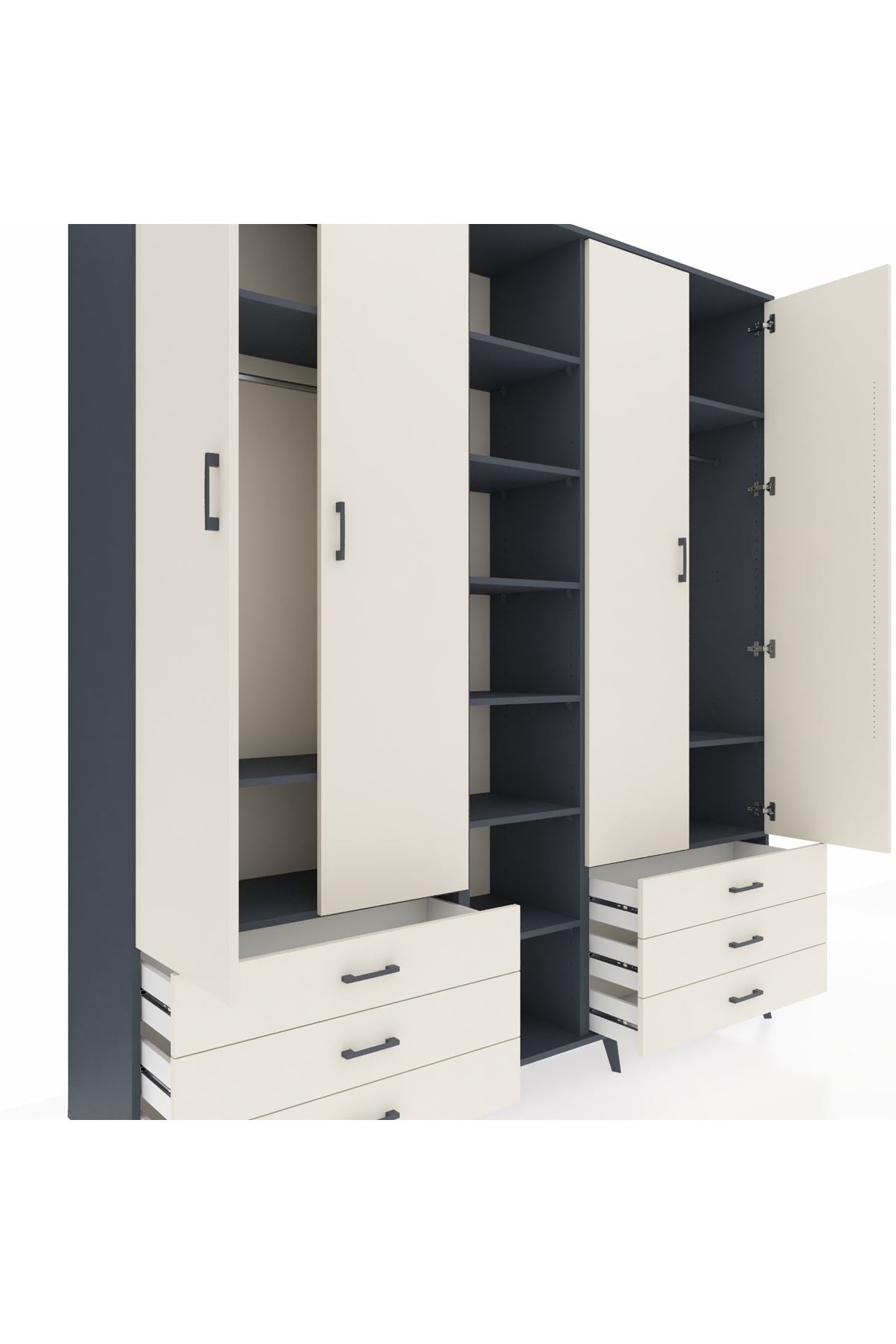 Hyperion Dolap 13 Raflı 6 Çekmeceli 2 Askılı 220x44x243 - S553M002V13B