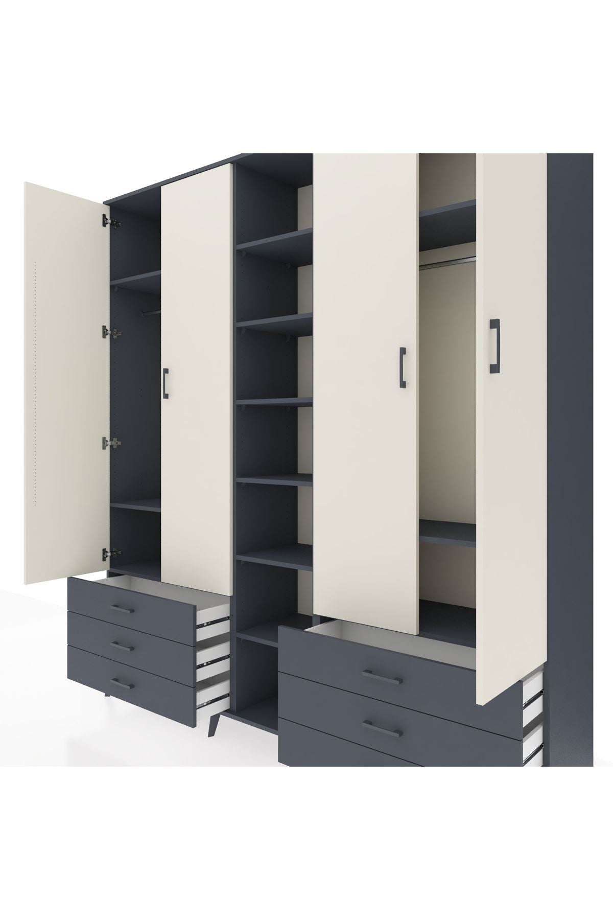 Hyperion Dolap 13 Raflı 6 Çekmeceli 2 Askılı 220x44x243 - S553M002V14B