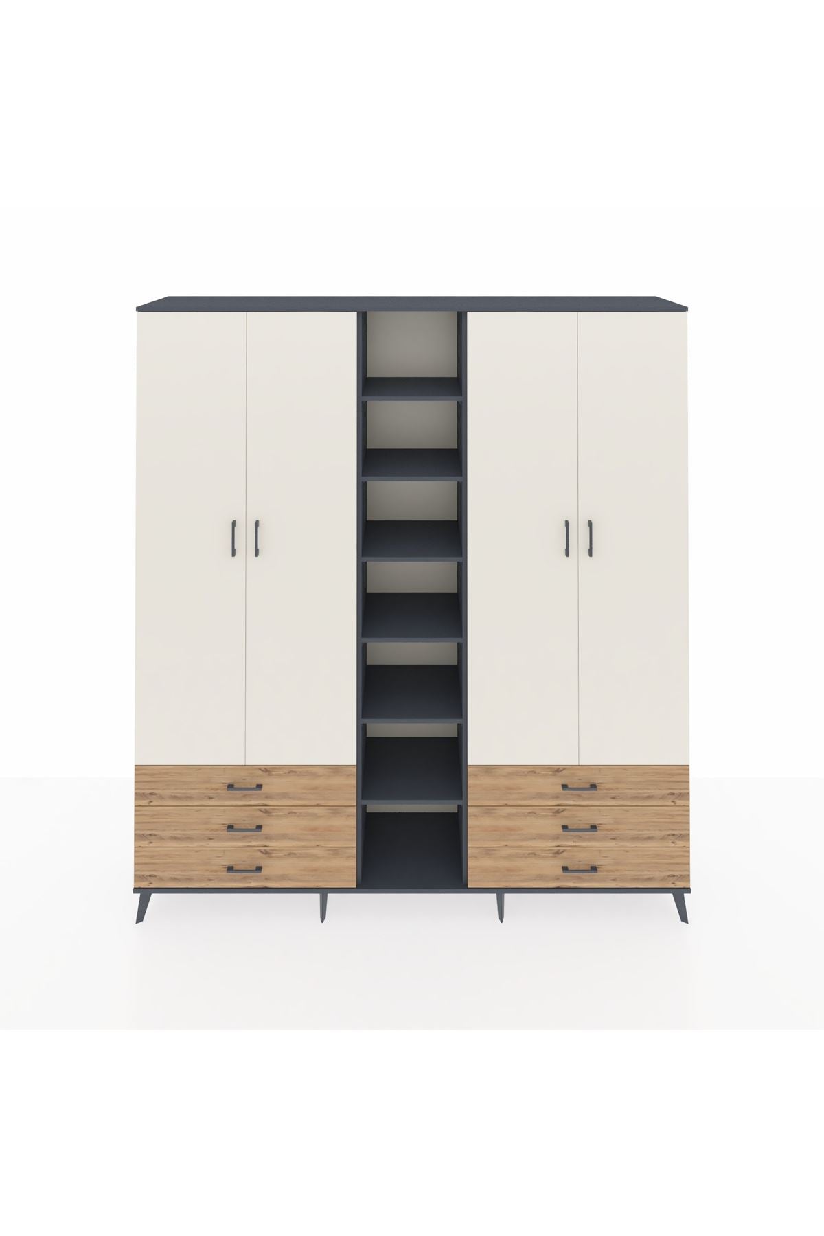 Hyperion Dolap 13 Raflı 6 Çekmeceli 2 Askılı 220x44x243 - S553M002V15B