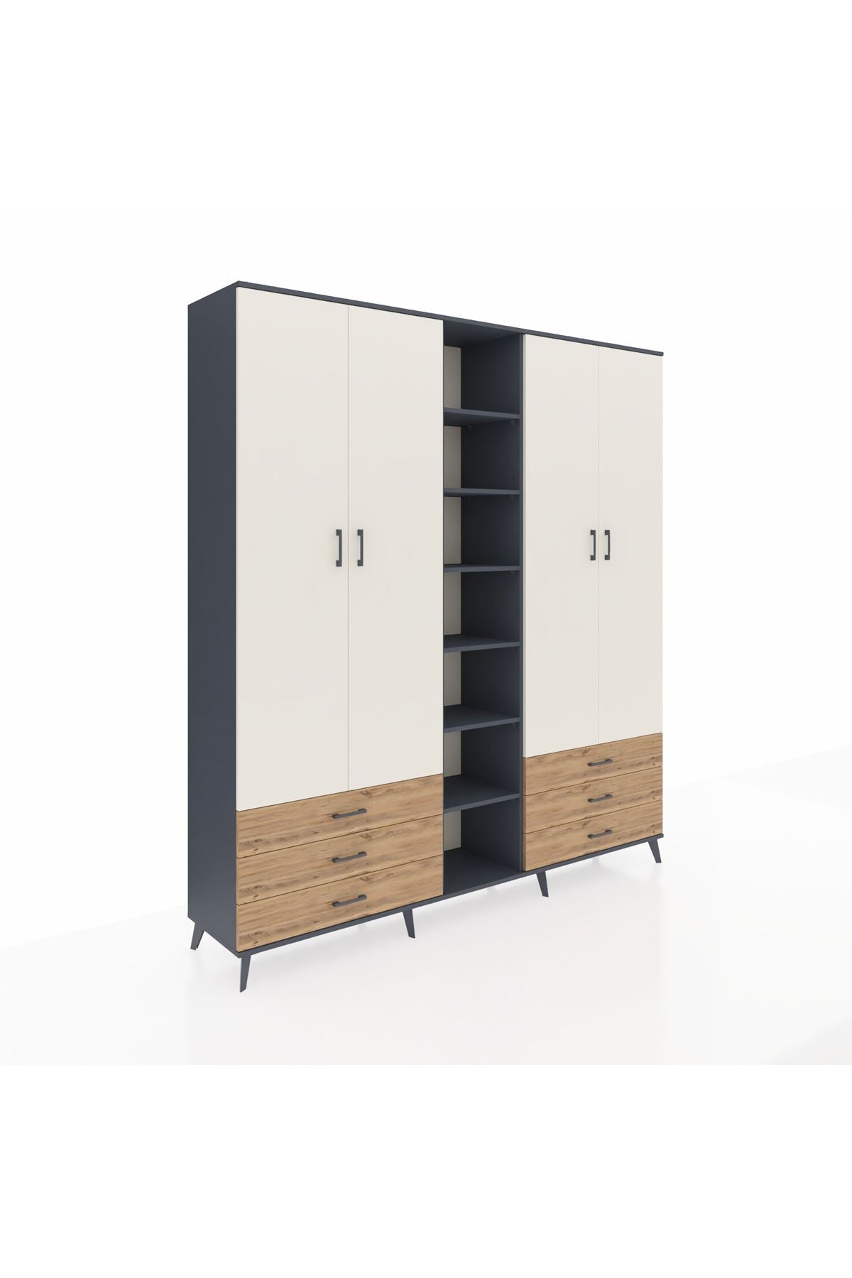 Hyperion Dolap 13 Raflı 6 Çekmeceli 2 Askılı 220x44x243 - S553M002V15B