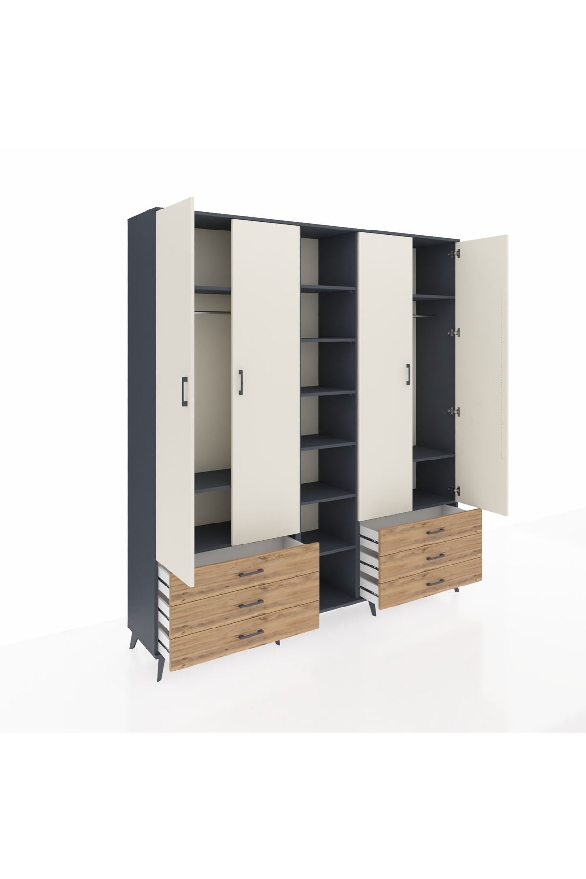 Hyperion Dolap 13 Raflı 6 Çekmeceli 2 Askılı 220x44x243 - S553M002V15B