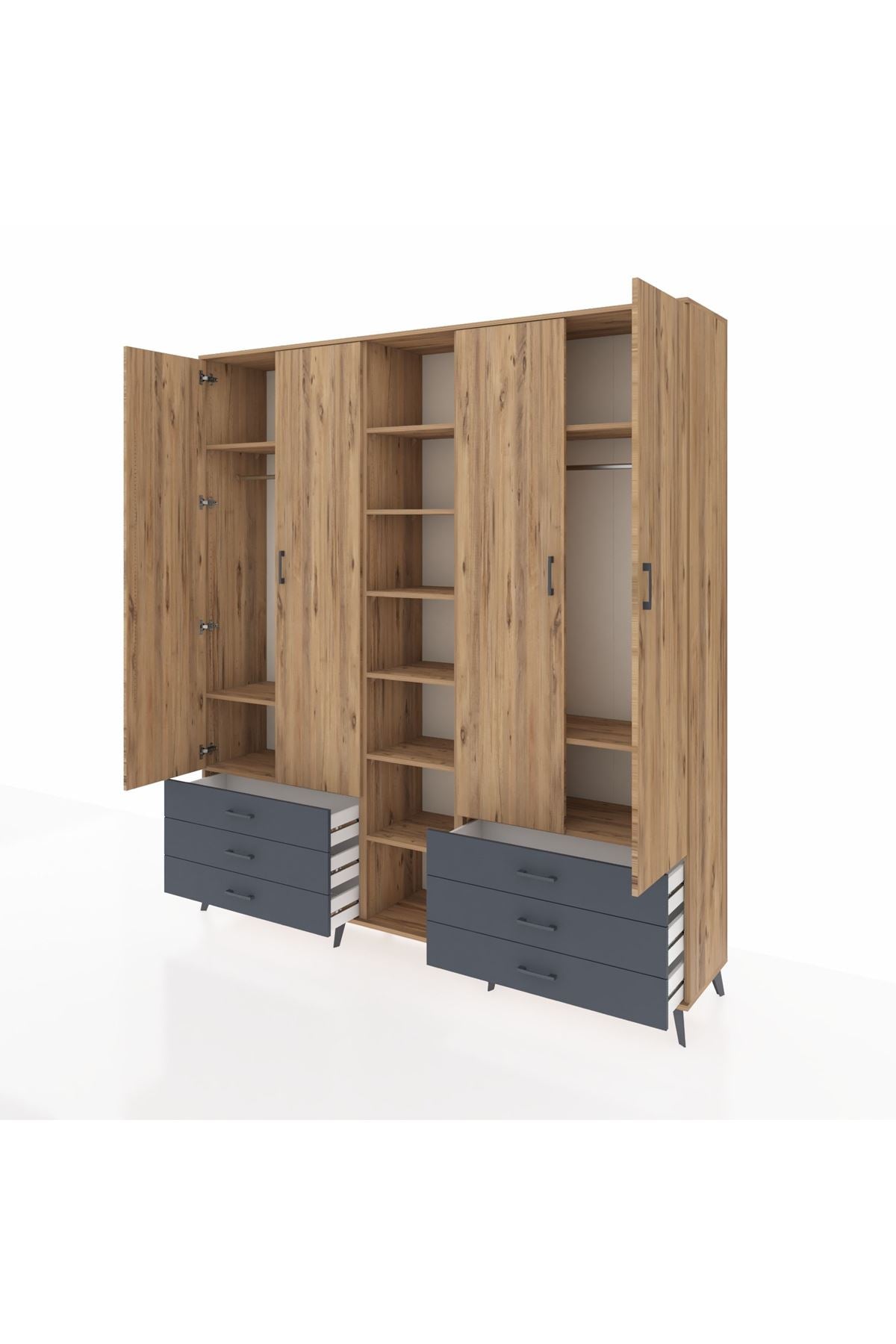 Hyperion Dolap 13 Raflı 6 Çekmeceli 2 Askılı 220x44x243 - S553M002V20B