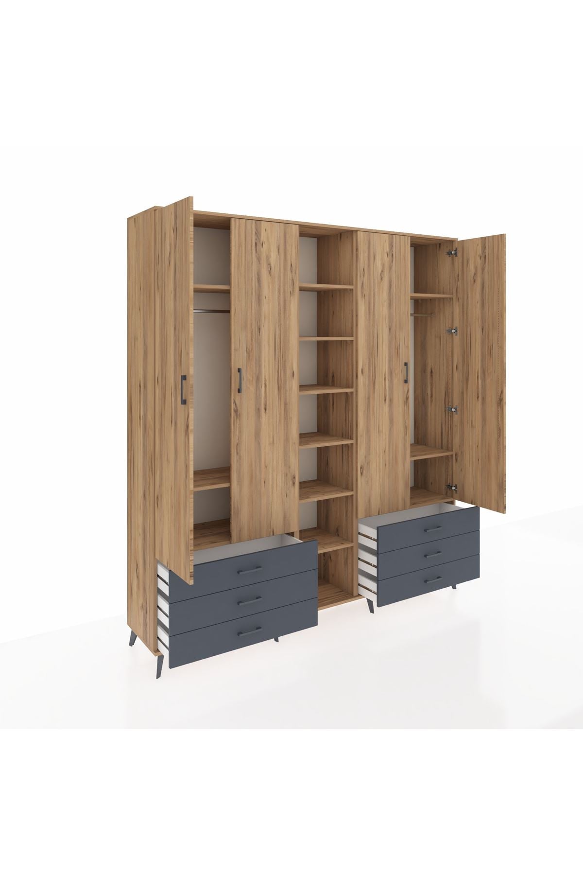 Hyperion Dolap 13 Raflı 6 Çekmeceli 2 Askılı 220x44x243 - S553M002V20B