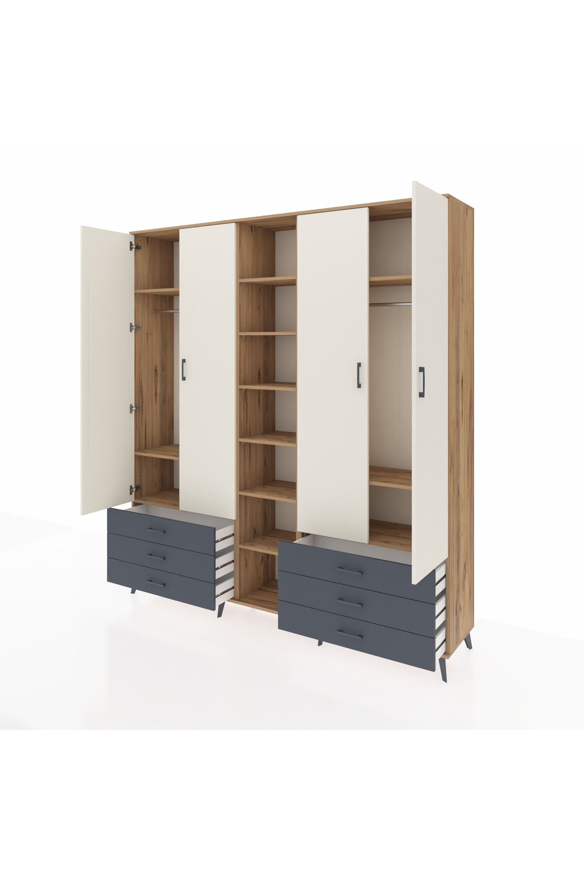 Hyperion Dolap 13 Raflı 6 Çekmeceli 2 Askılı 220x44x243 - S553M002V23B