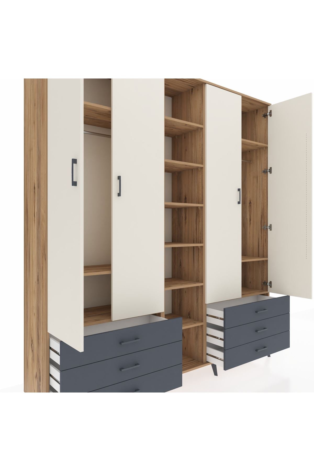 Hyperion Dolap 13 Raflı 6 Çekmeceli 2 Askılı 220x44x243 - S553M002V23B