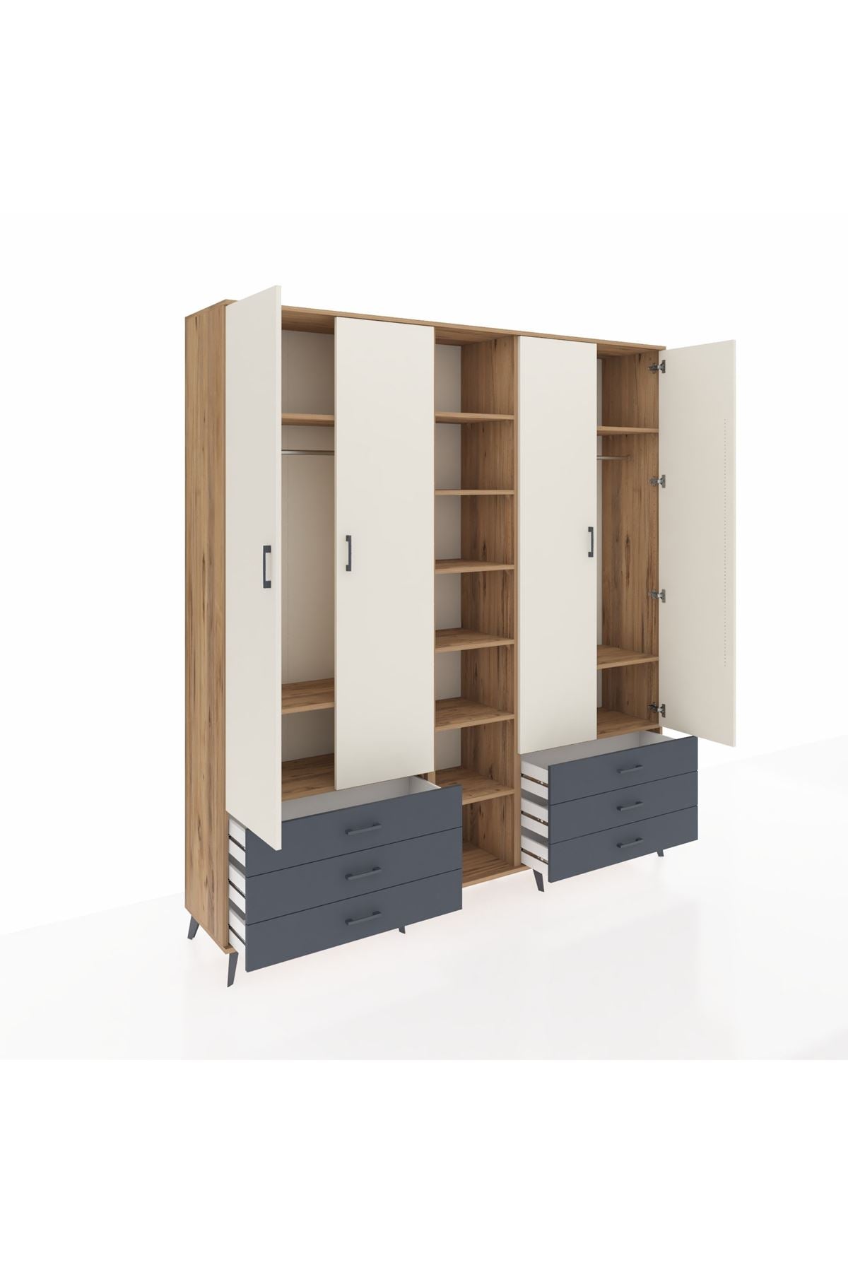 Hyperion Dolap 13 Raflı 6 Çekmeceli 2 Askılı 220x44x243 - S553M002V23B