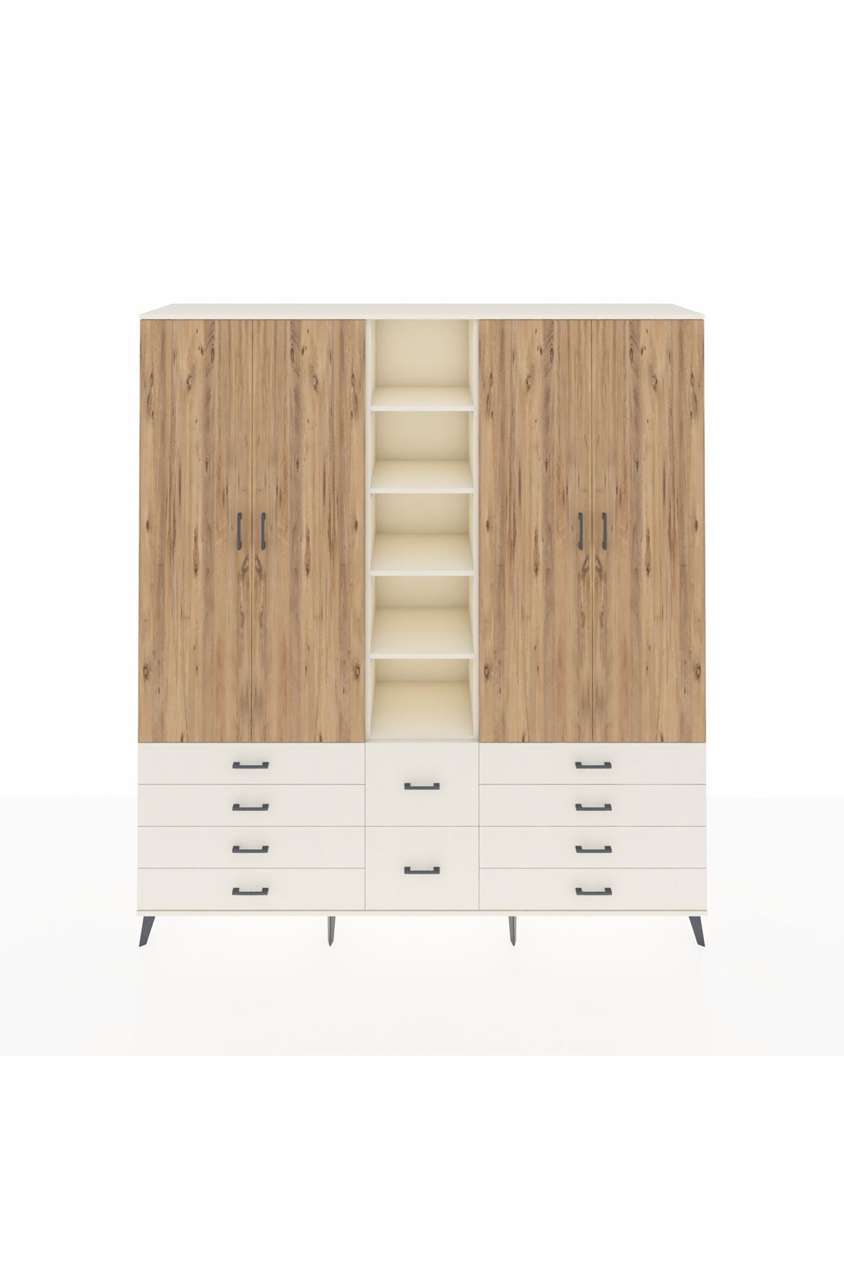 Hyperion Dolap 9 Raflı 10 Çekmeceli 2 Askılı 220x44x243 Aytaşı-Çam/Aytaşı