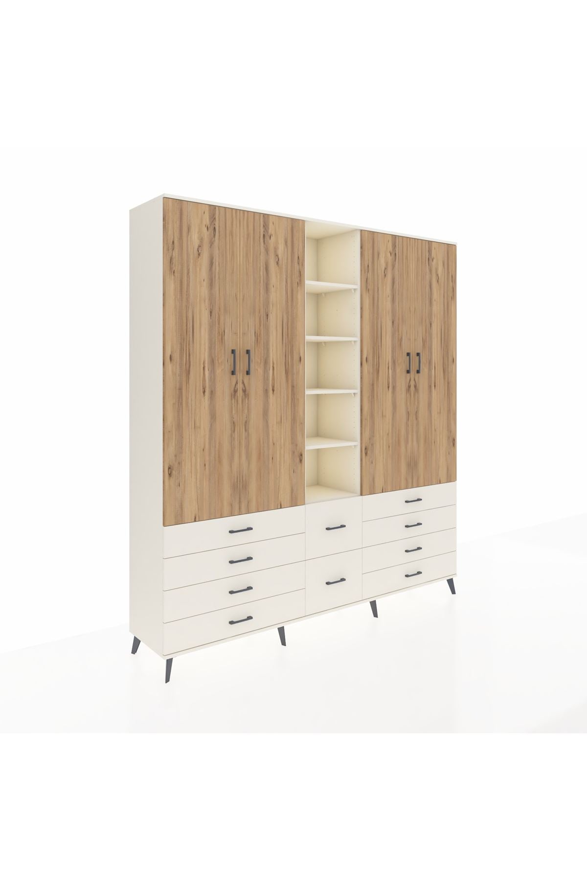 Hyperion Dolap 9 Raflı 10 Çekmeceli 2 Askılı 220x44x243 Aytaşı-Çam/Aytaşı