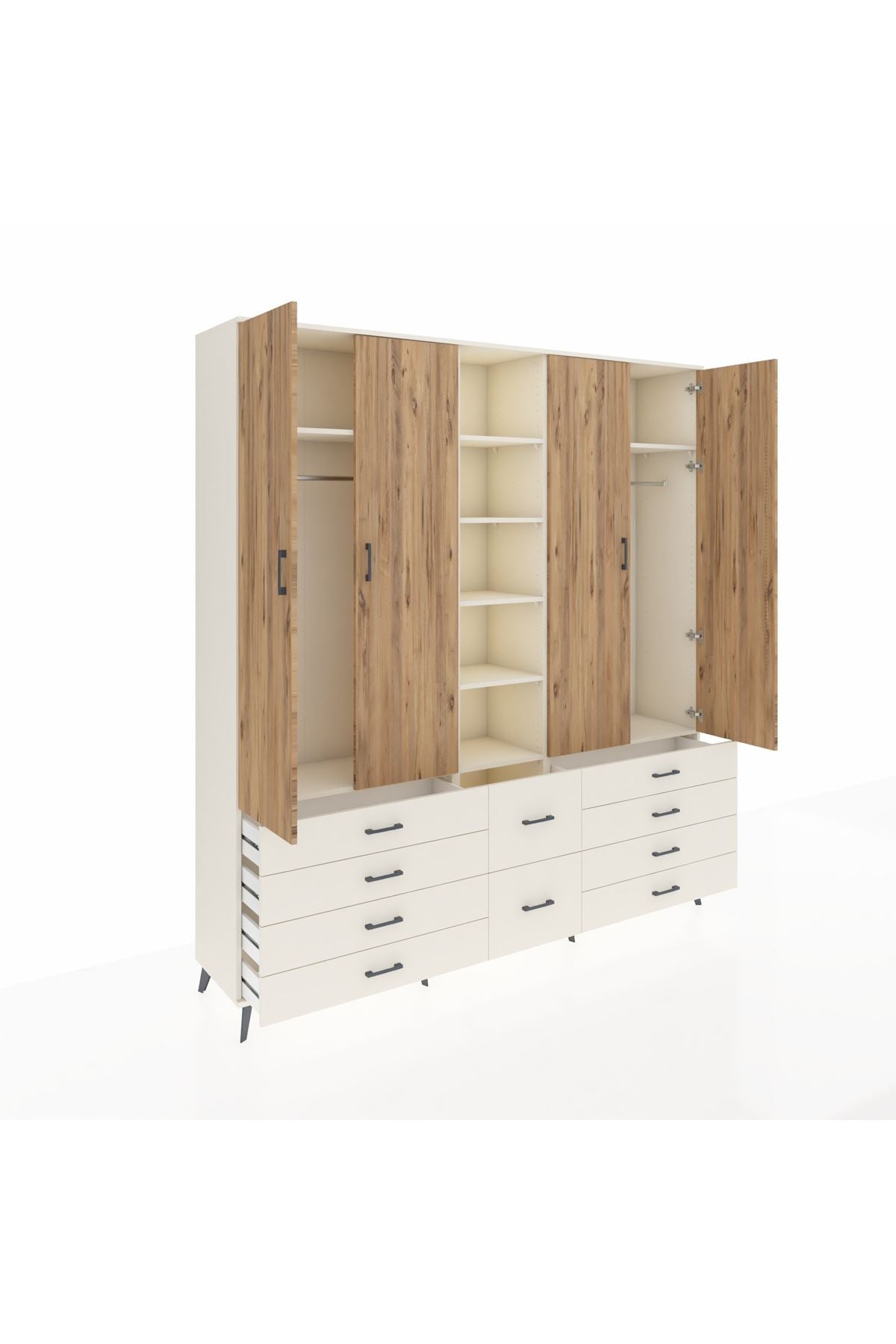 Hyperion Dolap 9 Raflı 10 Çekmeceli 2 Askılı 220x44x243 Aytaşı-Çam/Aytaşı