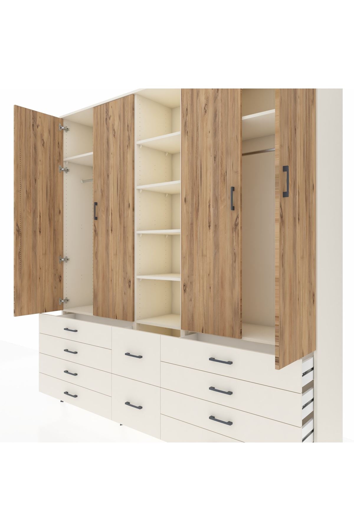 Hyperion Dolap 9 Raflı 10 Çekmeceli 2 Askılı 220x44x243 Aytaşı-Çam/Aytaşı