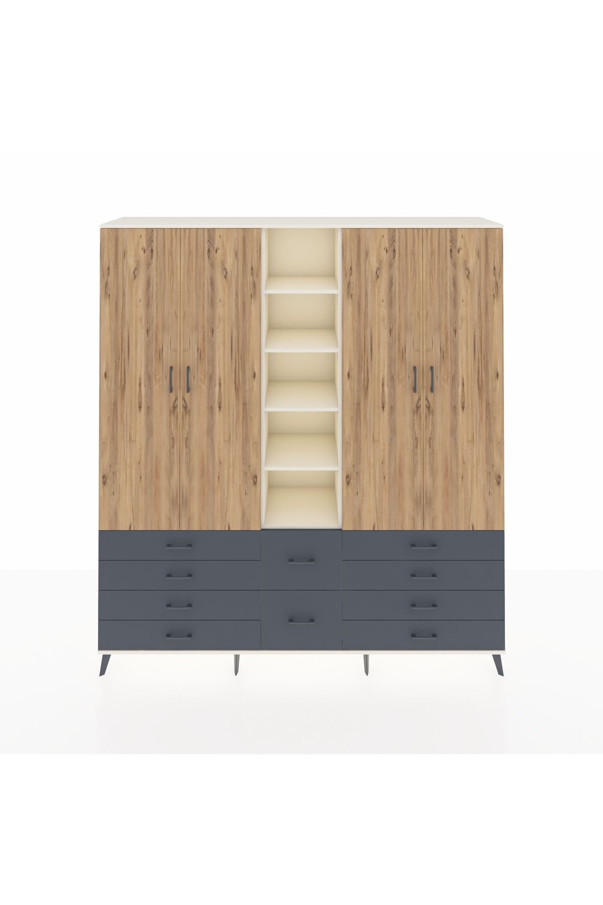 Hyperion Dolap 9 Raflı 10 Çekmeceli 2 Askılı 220x44x243 Aytaşı-Çam/Antrasit