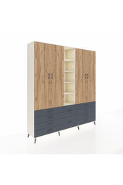 Hyperion Dolap 9 Raflı 10 Çekmeceli 2 Askılı 220x44x243 Aytaşı-Çam/Antrasit