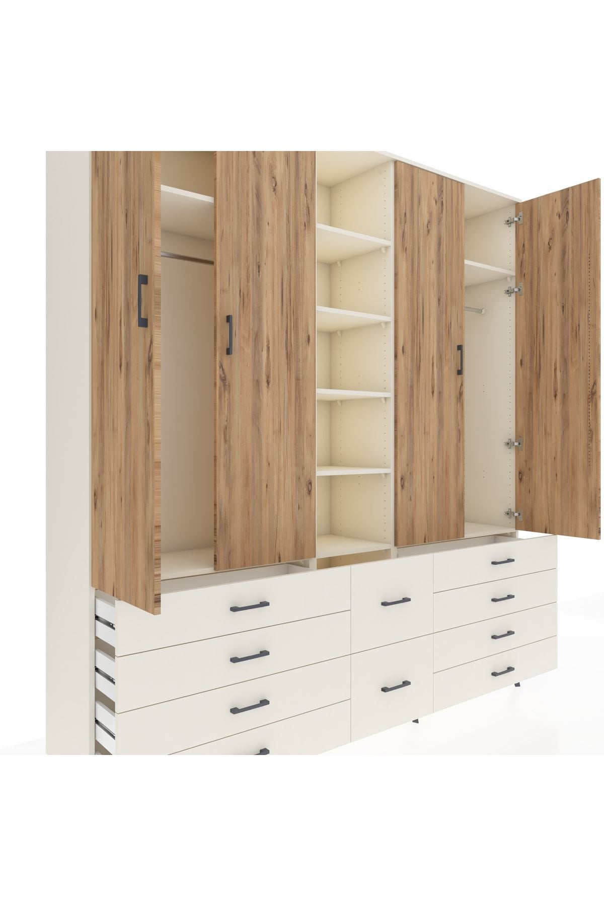 Hyperion Dolap 9 Raflı 10 Çekmeceli 2 Askılı 220x44x243 Aytaşı-Çam/Aytaşı