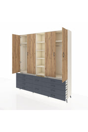 Hyperion Dolap 9 Raflı 10 Çekmeceli 2 Askılı 220x44x243 Aytaşı-Çam/Antrasit