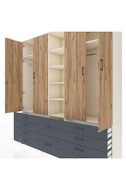 Hyperion Dolap 9 Raflı 10 Çekmeceli 2 Askılı 220x44x243 Aytaşı-Çam/Antrasit