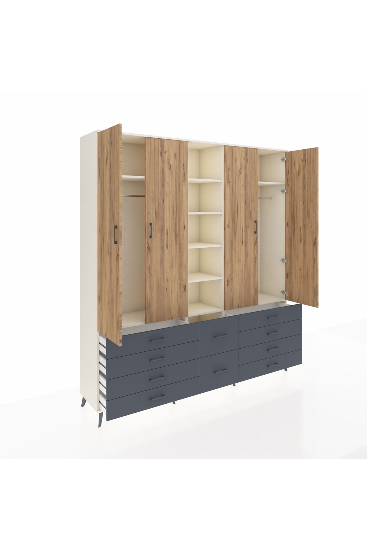 Hyperion Dolap 9 Raflı 10 Çekmeceli 2 Askılı 220x44x243 Aytaşı-Çam/Antrasit