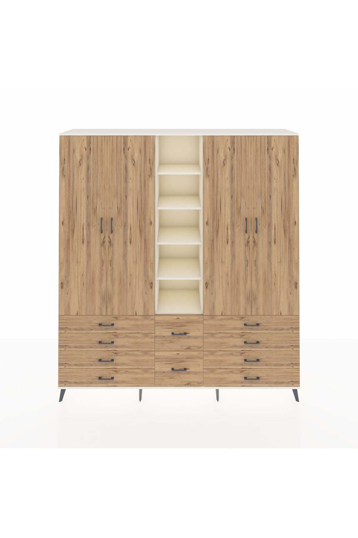 Hyperion Dolap 9 Raflı 10 Çekmeceli 2 Askılı 220x44x243 Aytaşı-Çam/Çam