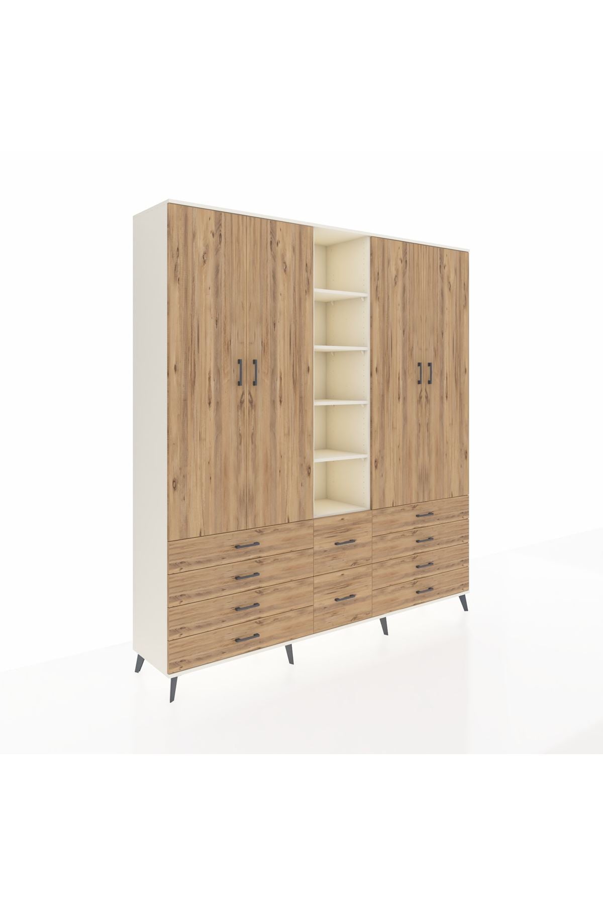 Hyperion Dolap 9 Raflı 10 Çekmeceli 2 Askılı 220x44x243 Aytaşı-Çam/Çam