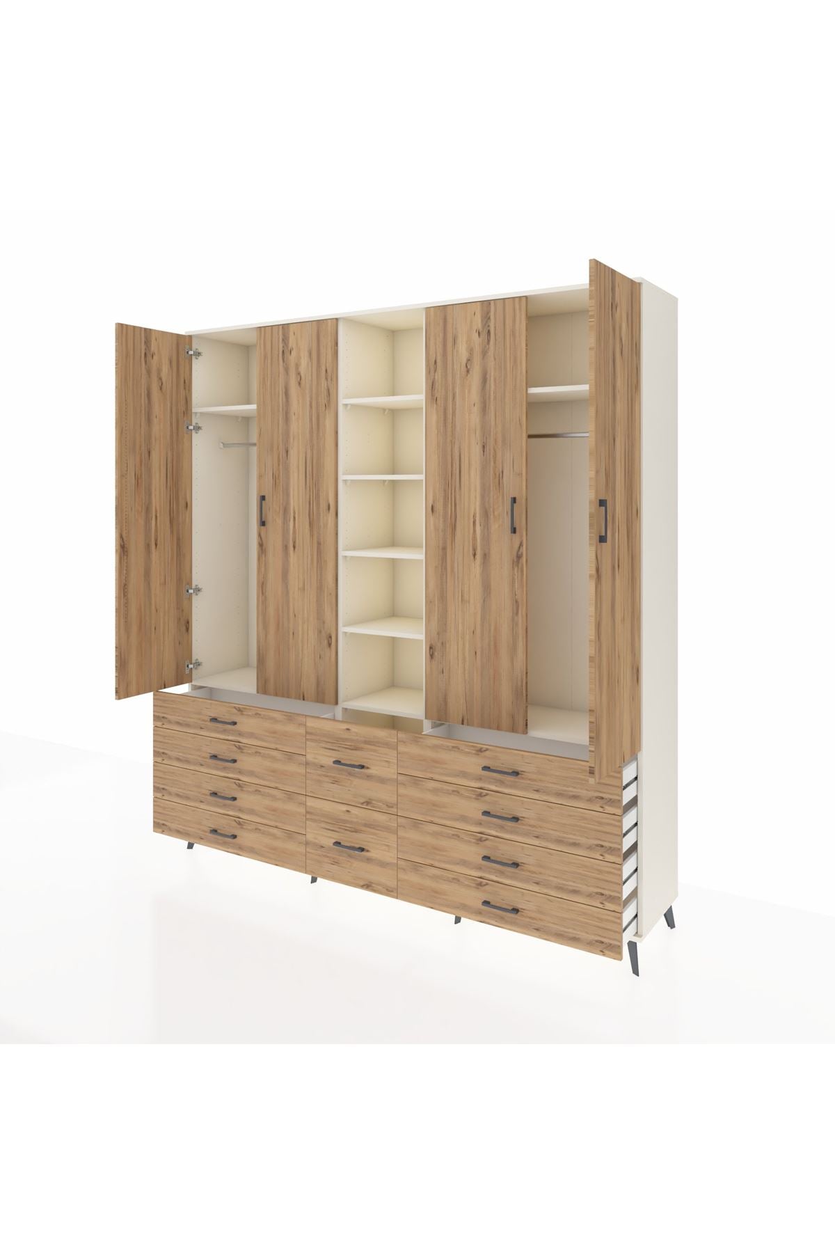 Hyperion Dolap 9 Raflı 10 Çekmeceli 2 Askılı 220x44x243 Aytaşı-Çam/Çam