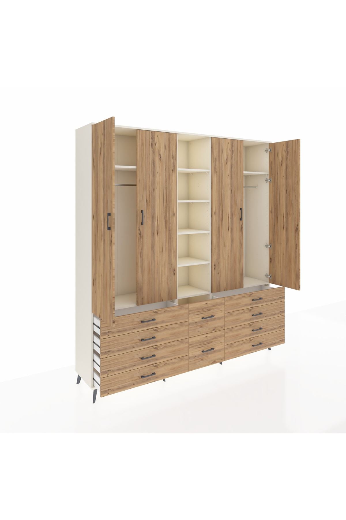 Hyperion Dolap 9 Raflı 10 Çekmeceli 2 Askılı 220x44x243 Aytaşı-Çam/Çam