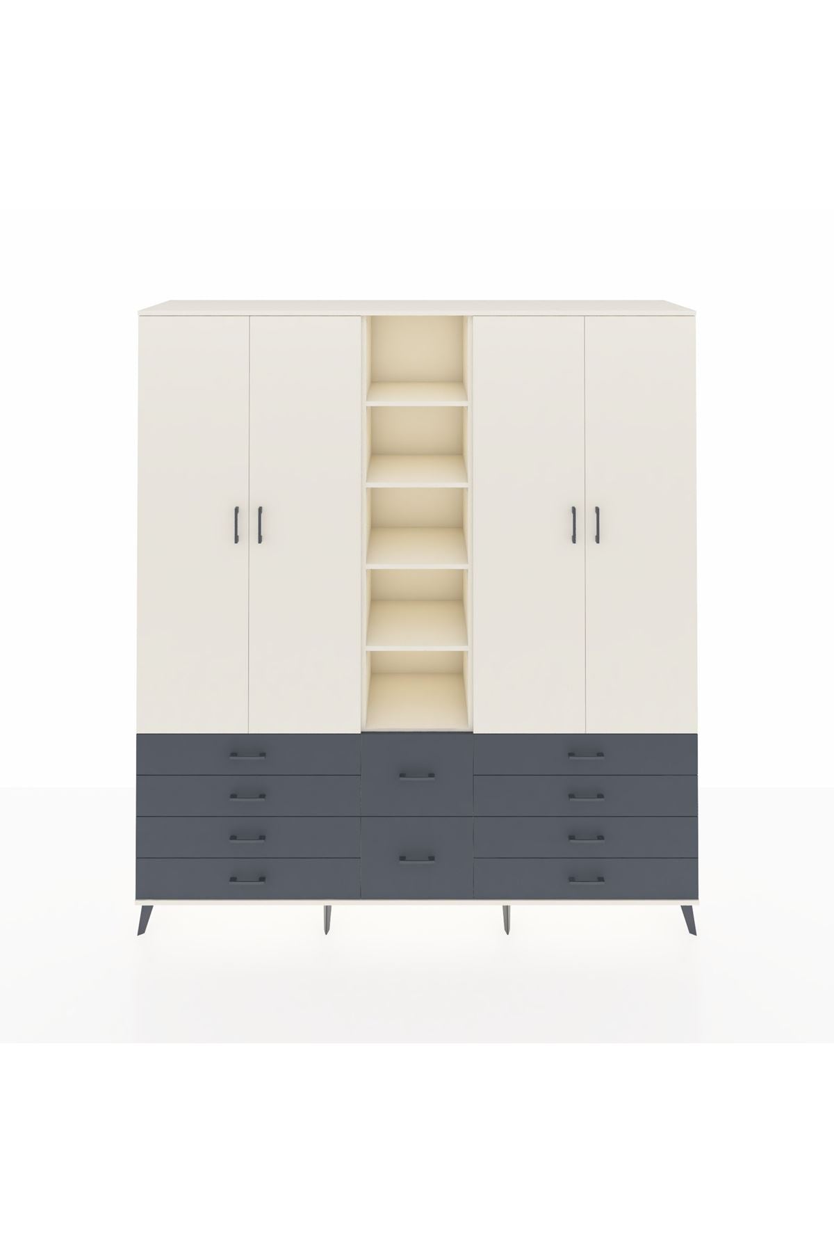 Hyperion Dolap 9 Raflı 10 Çekmeceli 2 Askılı 220x44x243 Aytaşı-Aytaşı/Antrasit