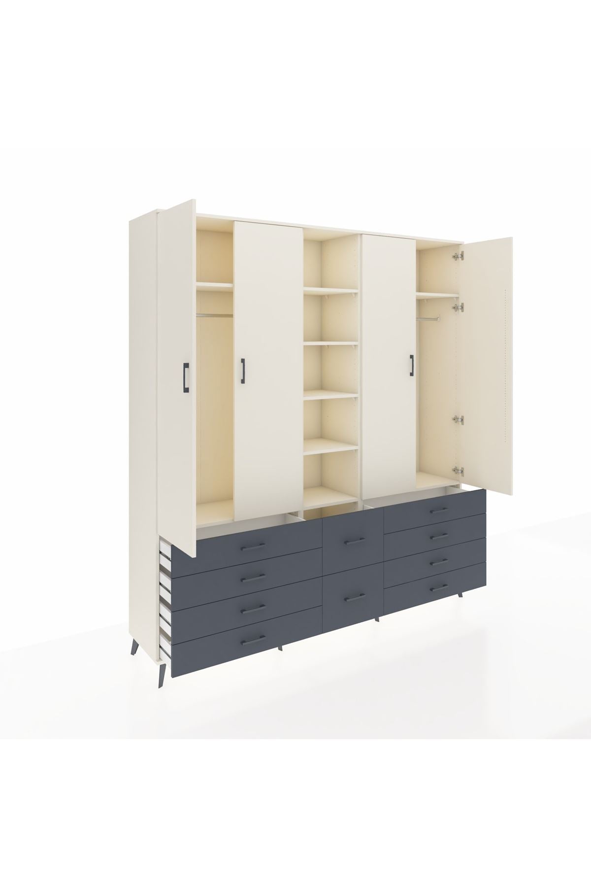 Hyperion Dolap 9 Raflı 10 Çekmeceli 2 Askılı 220x44x243 Aytaşı-Aytaşı/Antrasit