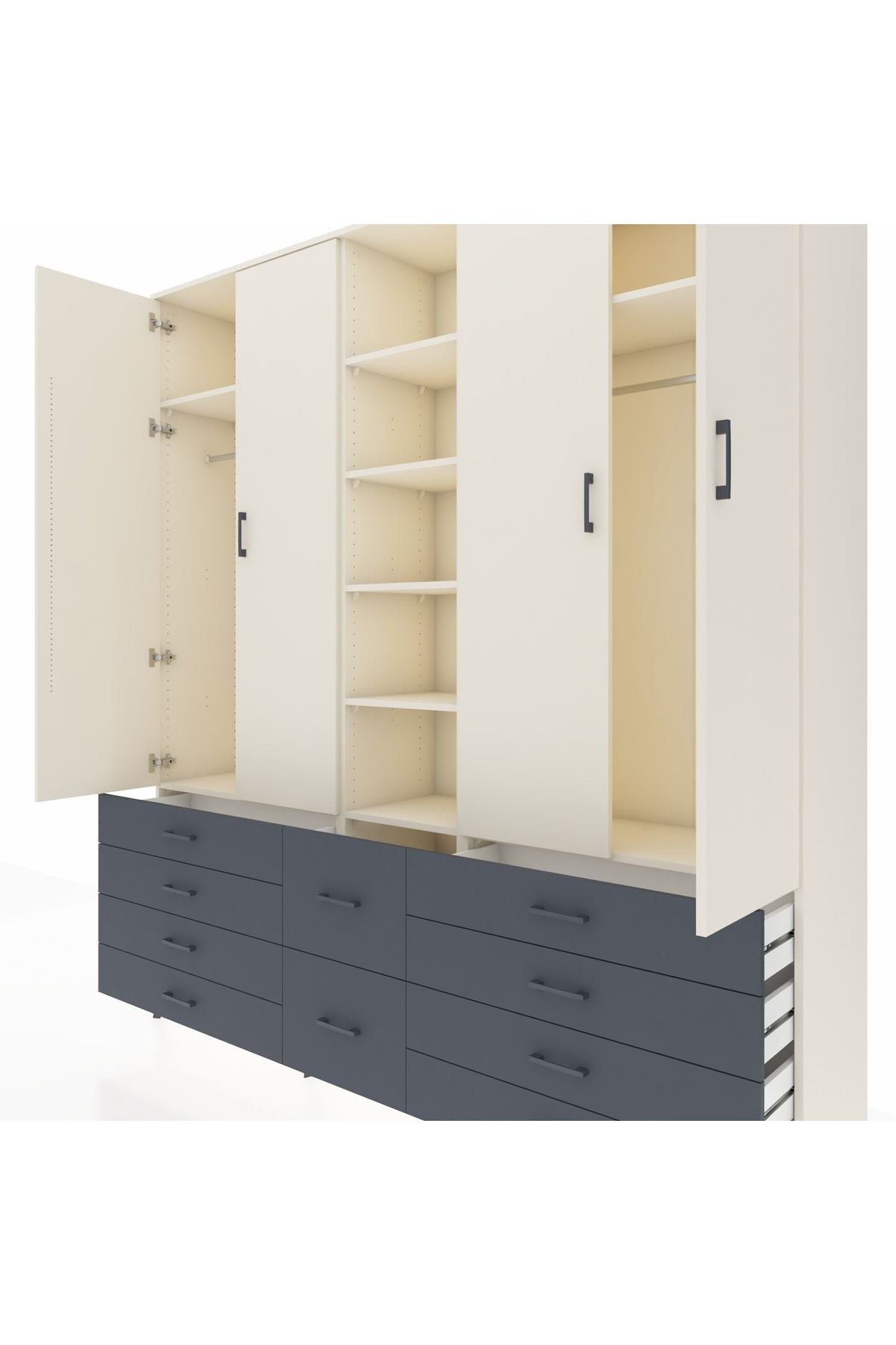 Hyperion Dolap 9 Raflı 10 Çekmeceli 2 Askılı 220x44x243 Aytaşı-Aytaşı/Antrasit