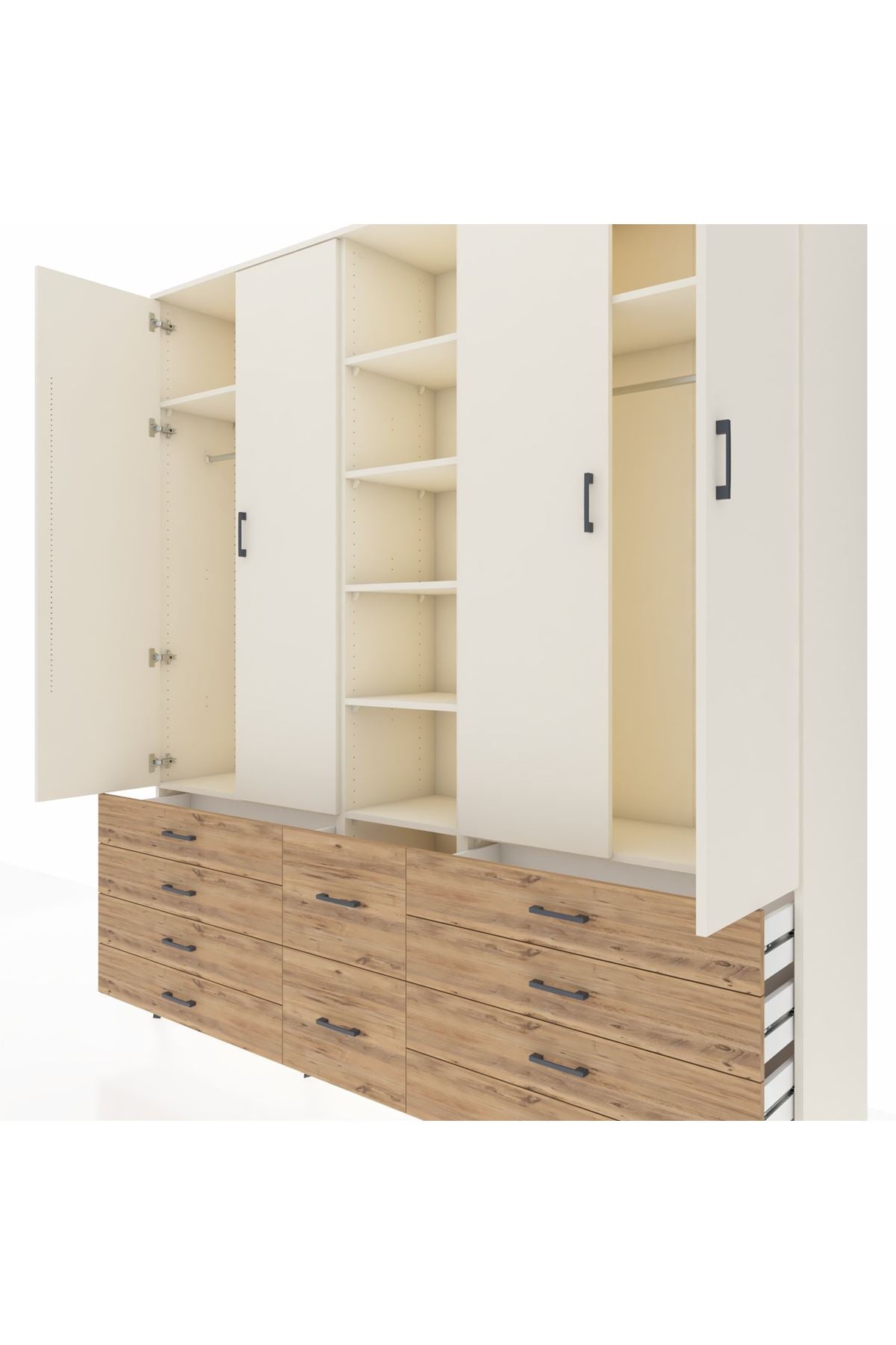 Hyperion Dolap 9 Raflı 10 Çekmeceli 2 Askılı 220x44x243 Aytaşı-Aytaşı/Çam