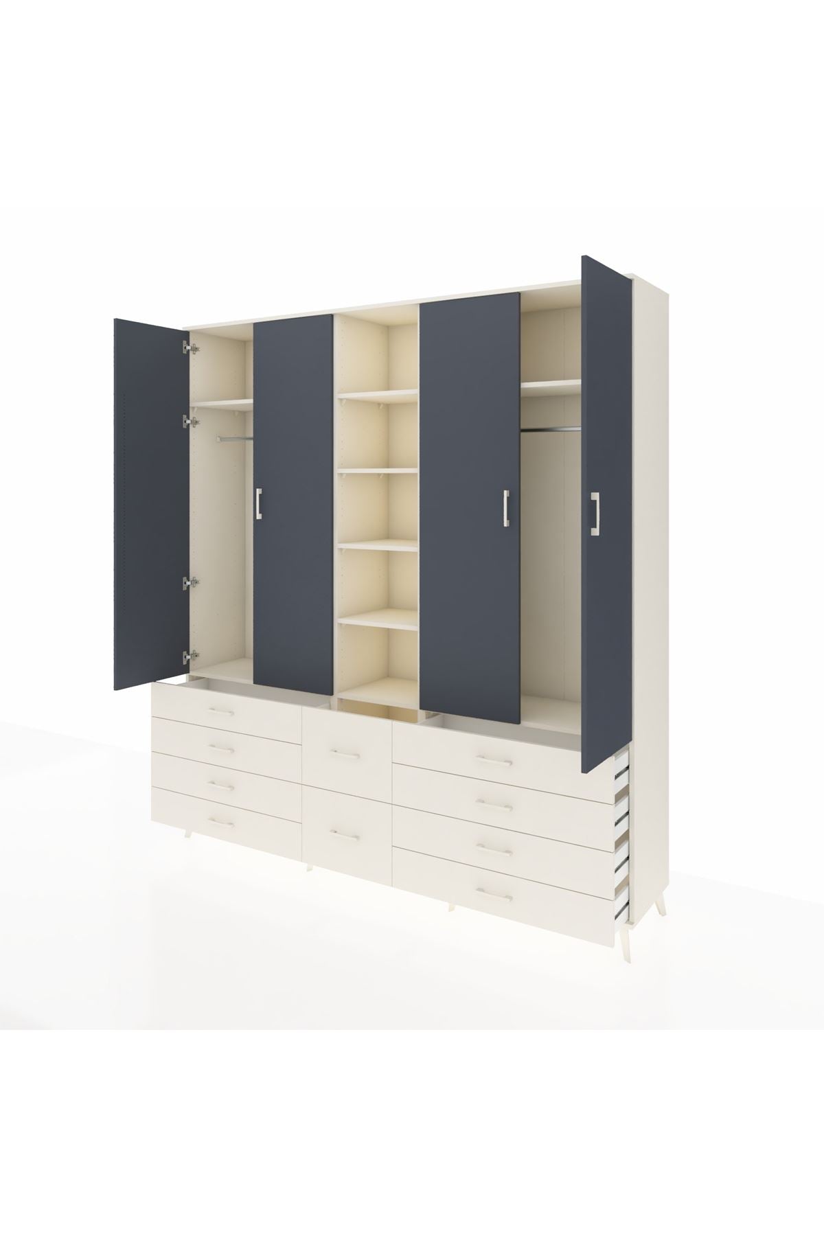 Hyperion Dolap 9 Raflı 10 Çekmeceli 2 Askılı 220x44x243 Aytaşı-Antrasit/Aytaşı