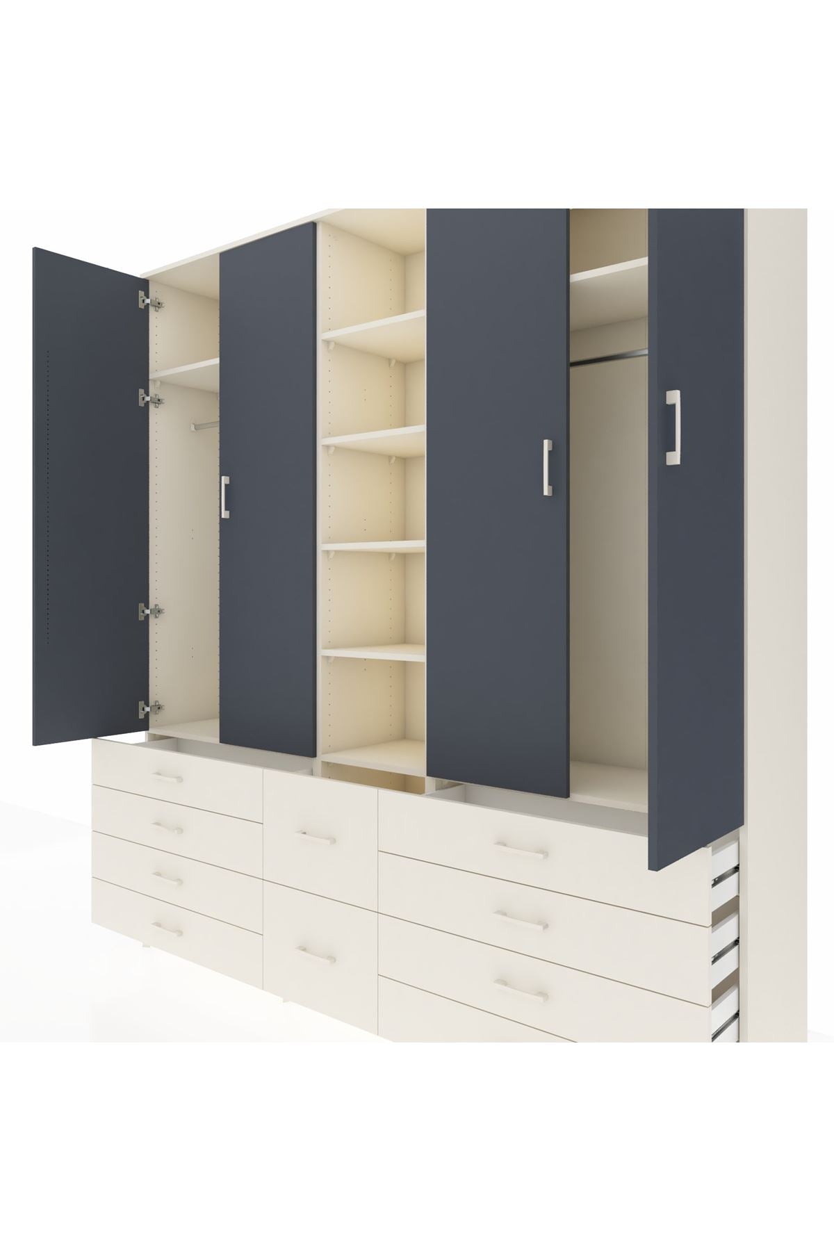 Hyperion Dolap 9 Raflı 10 Çekmeceli 2 Askılı 220x44x243 Aytaşı-Antrasit/Aytaşı