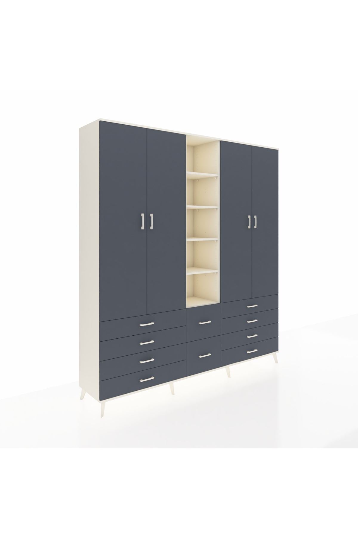 Hyperion Dolap 9 Raflı 10 Çekmeceli 2 Askılı 220x44x243 Aytaşı-Antrasit/Antrasit