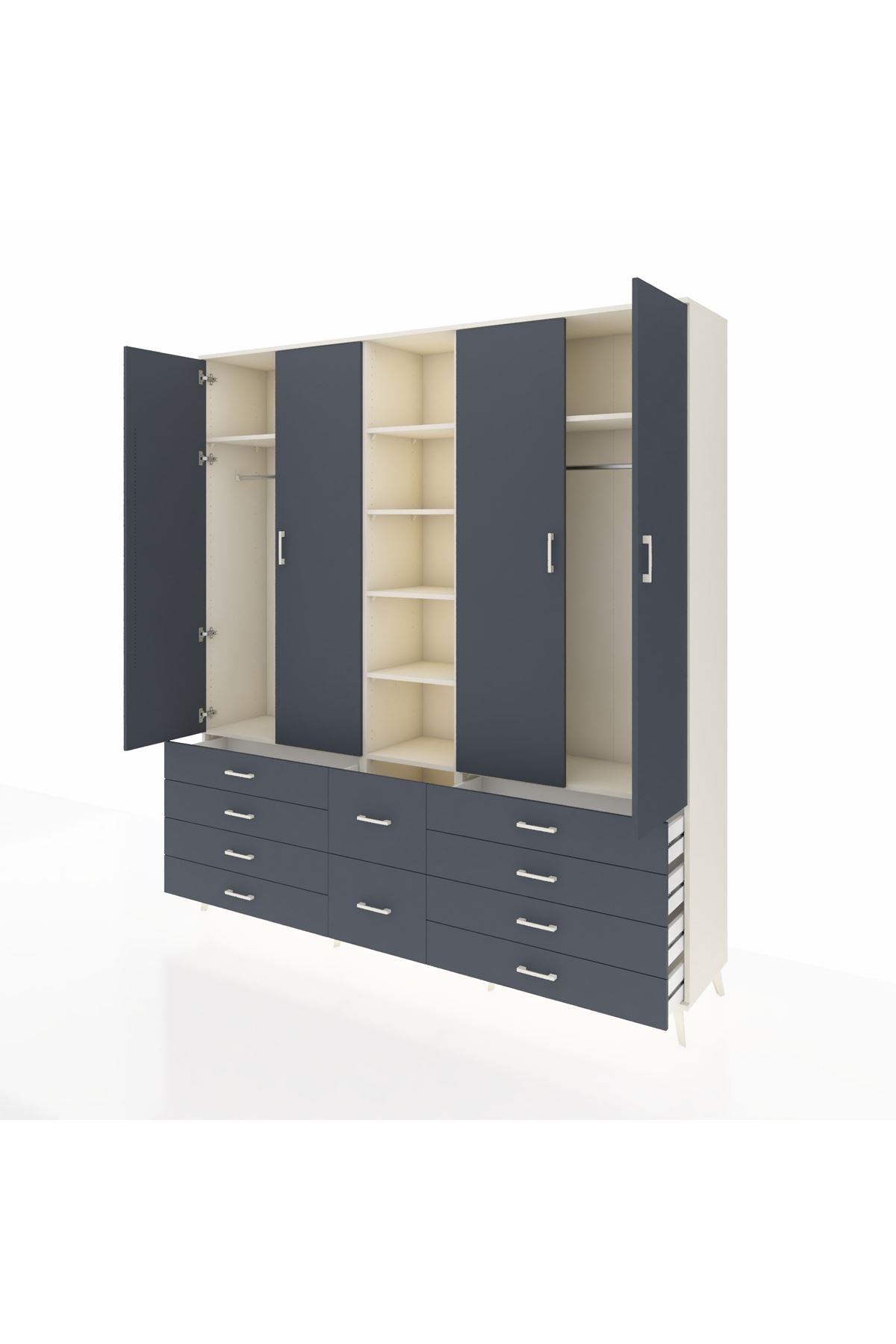 Hyperion Dolap 9 Raflı 10 Çekmeceli 2 Askılı 220x44x243 Aytaşı-Antrasit/Antrasit