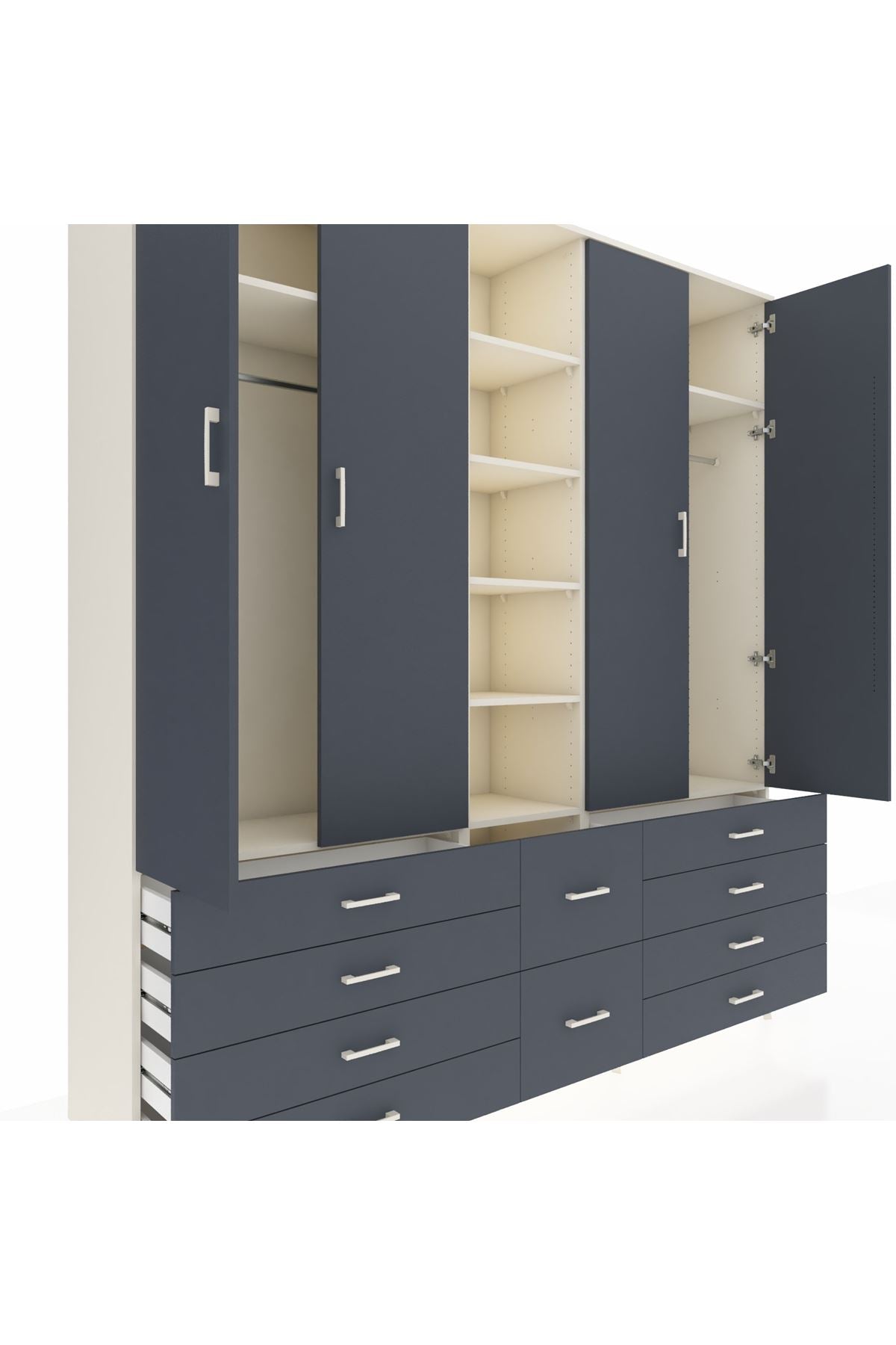 Hyperion Dolap 9 Raflı 10 Çekmeceli 2 Askılı 220x44x243 Aytaşı-Antrasit/Antrasit