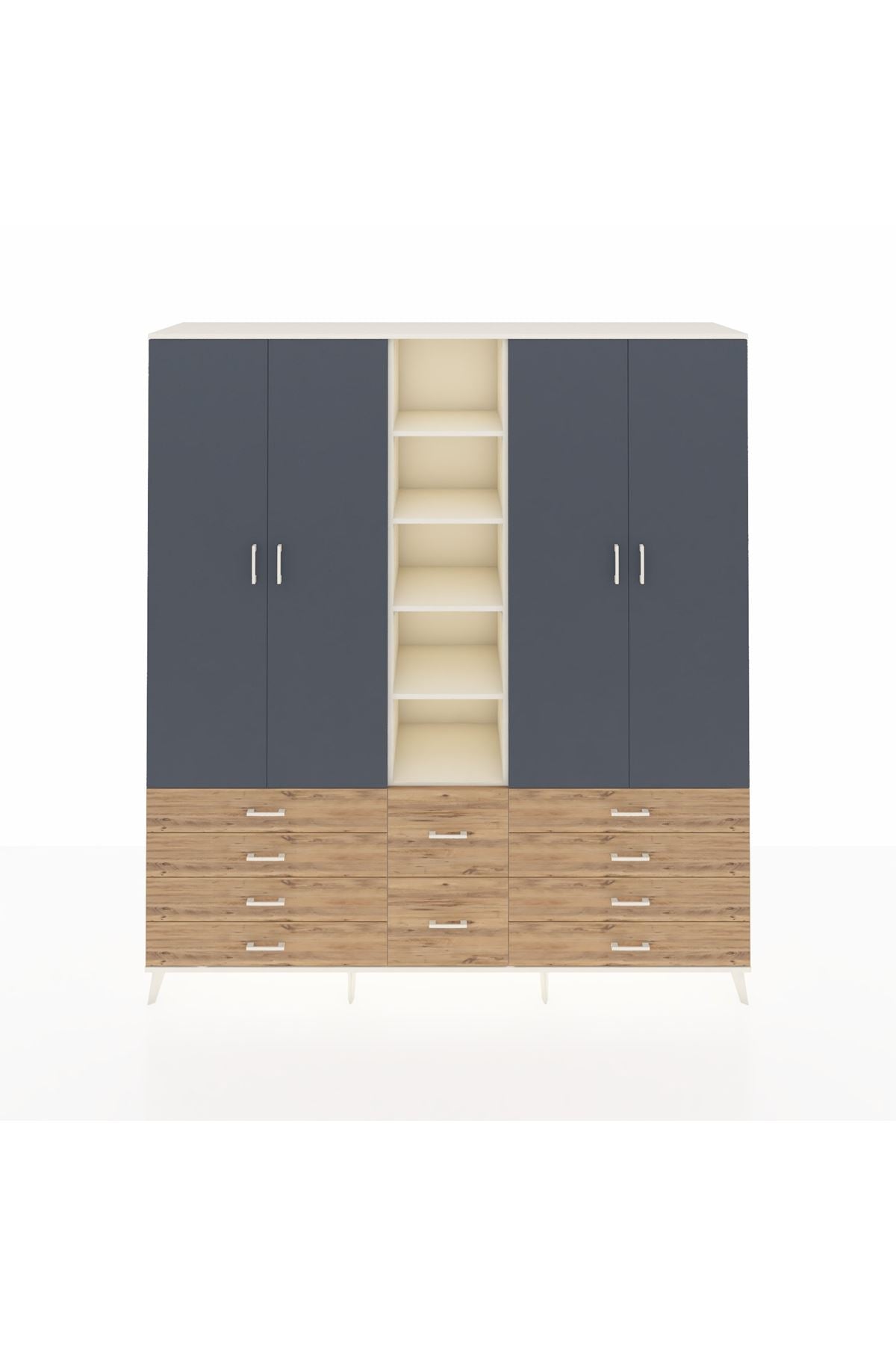 Hyperion Dolap 9 Raflı 10 Çekmeceli 2 Askılı 220x44x243 Aytaşı-Antrasit/Çam